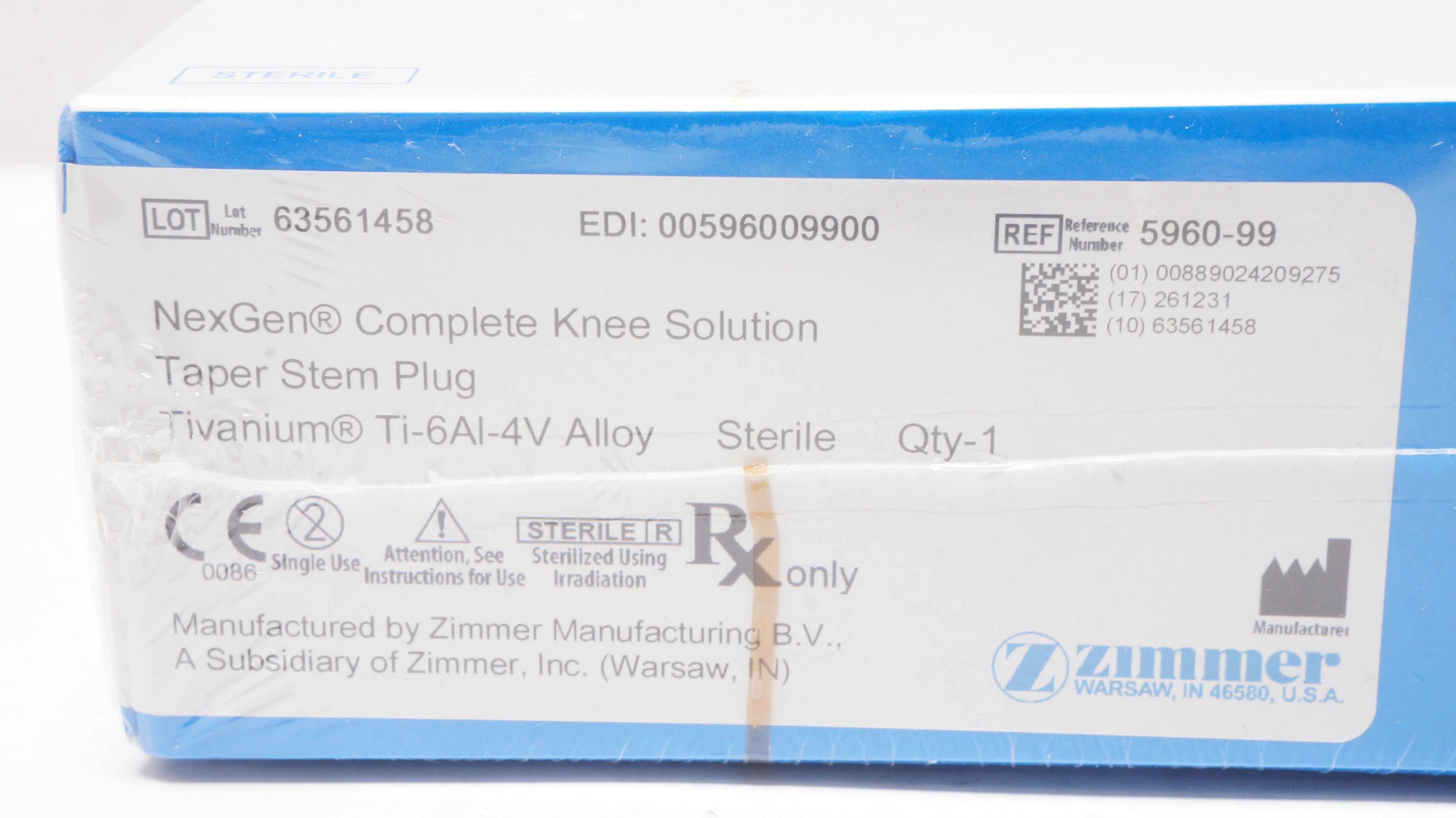 Zimmer 5960-99 NexGen Complete Knee Solution,Taper Stem Plug