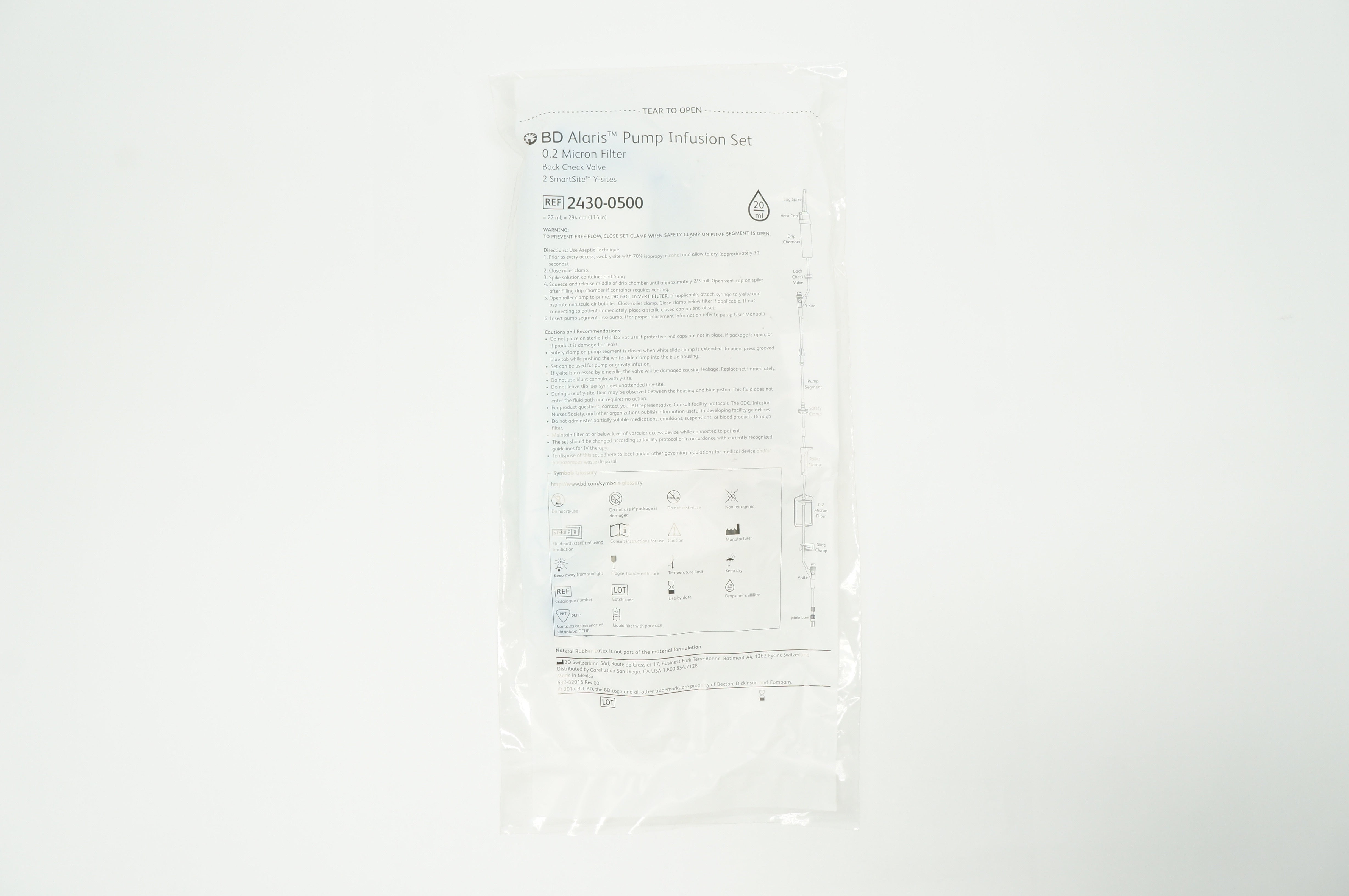 BD 2430-0500 Alaris Pump Infusion Set 27ml x 116inch, 20Drops/mL