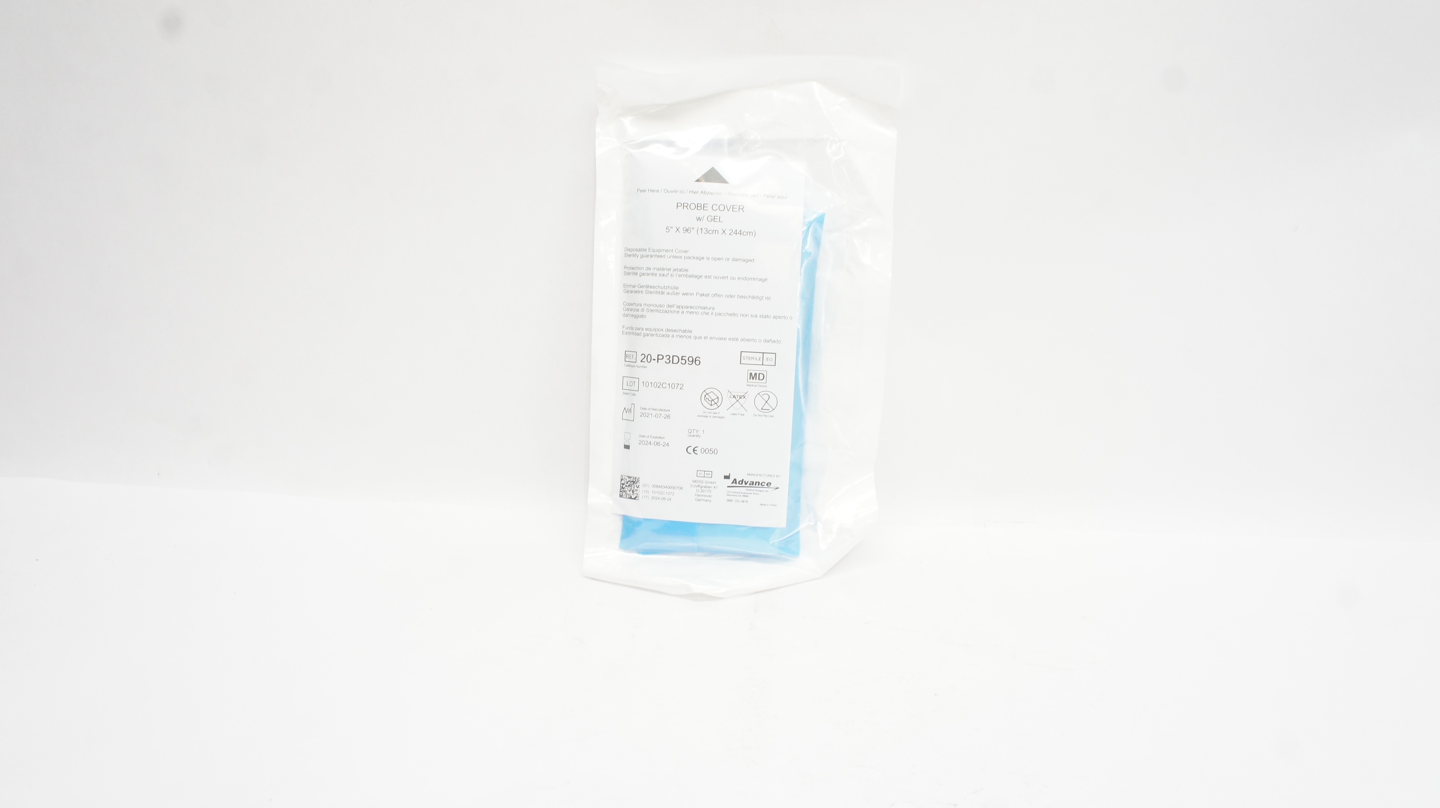 Advance 20-P3D596NG 3-D Probe Cover W/Gel 5inch x 96inch