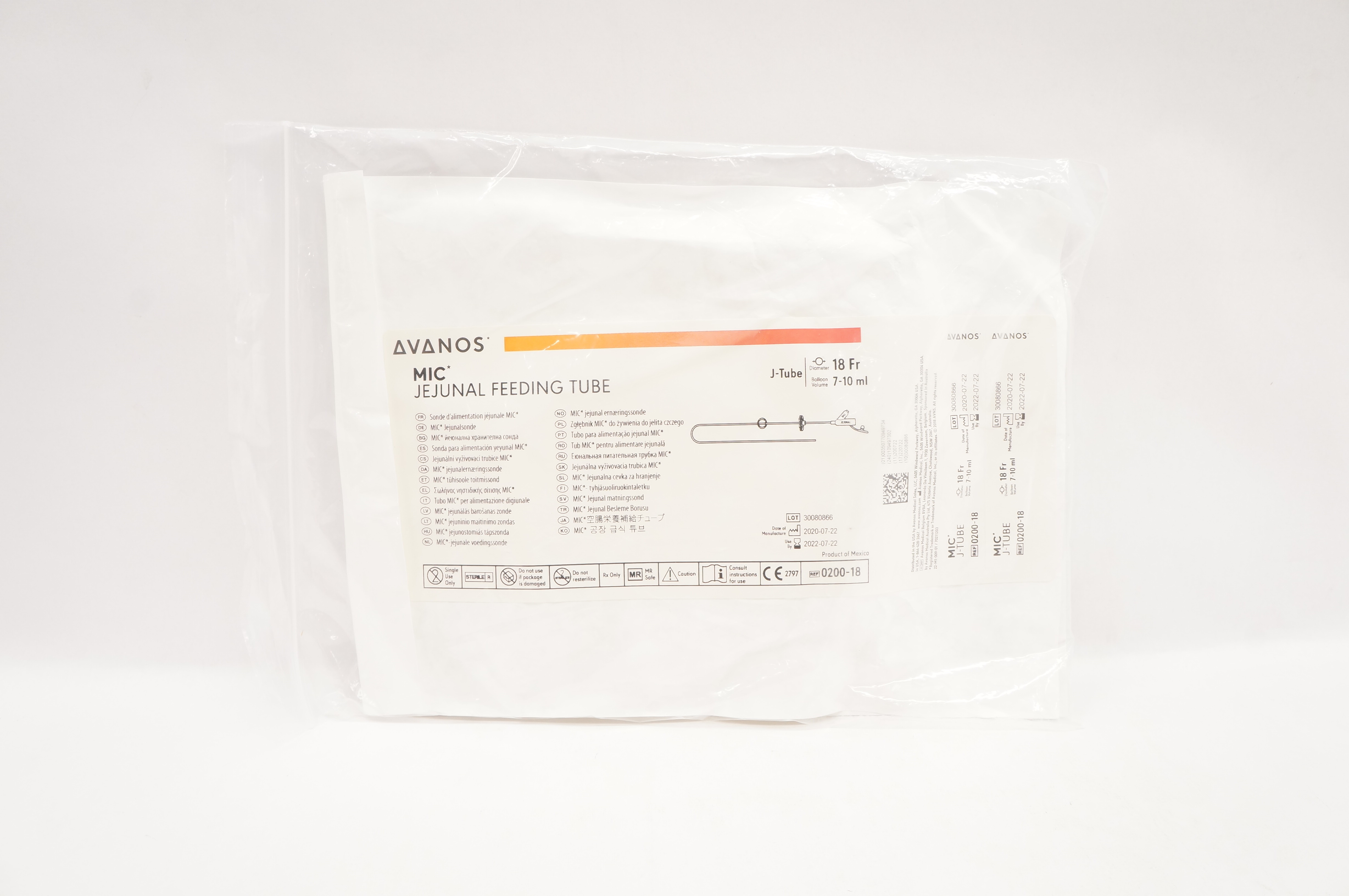 Avanos 0200-18 Jejunal Feeding Tube J-Tube 18Fr x 7-10 ml (x)