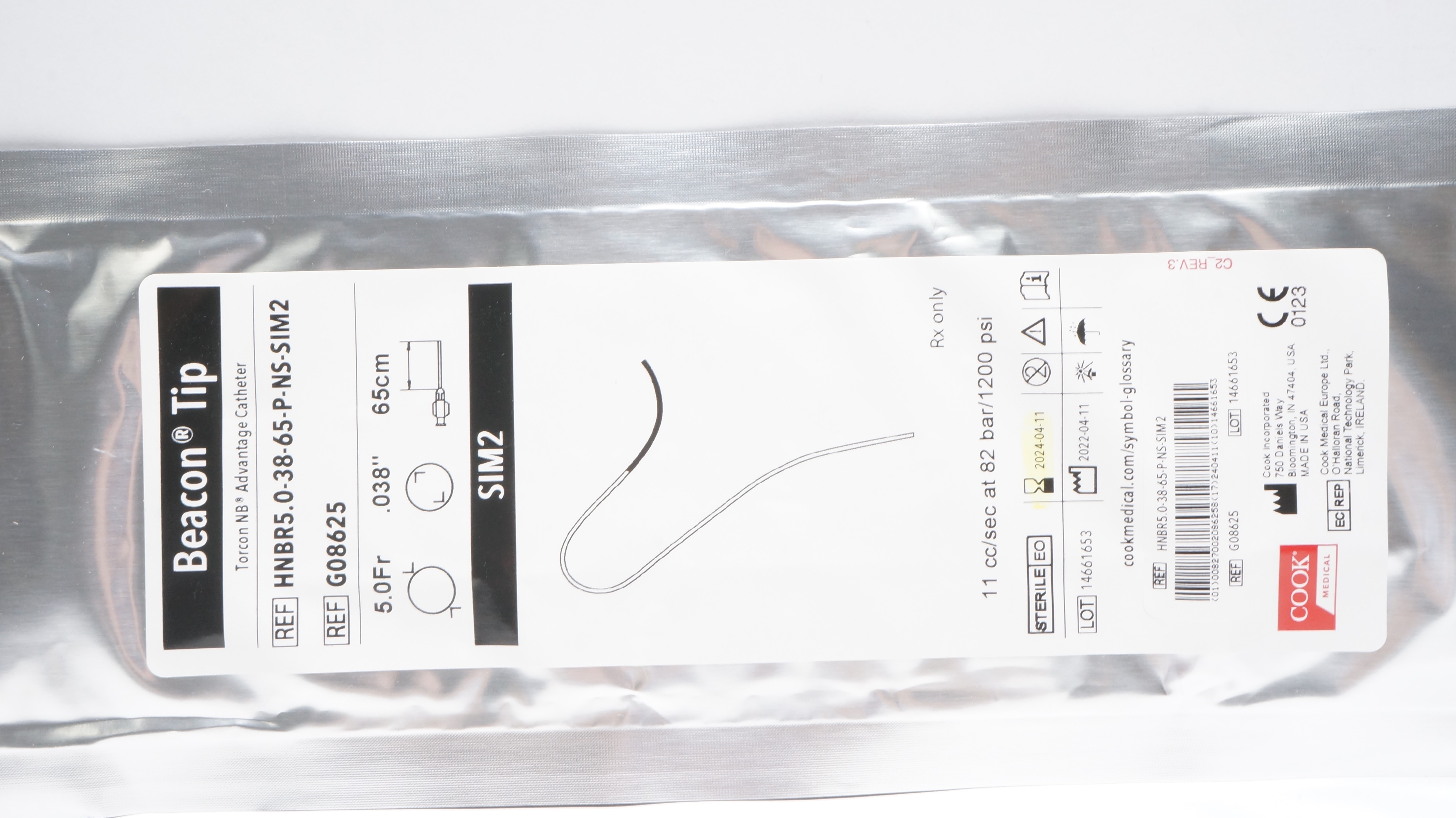 Cook G08625 Beacon Tip Tarcon NB Advantage Cath. SIM2 5Fr x 0.038inch x 65cm (x)