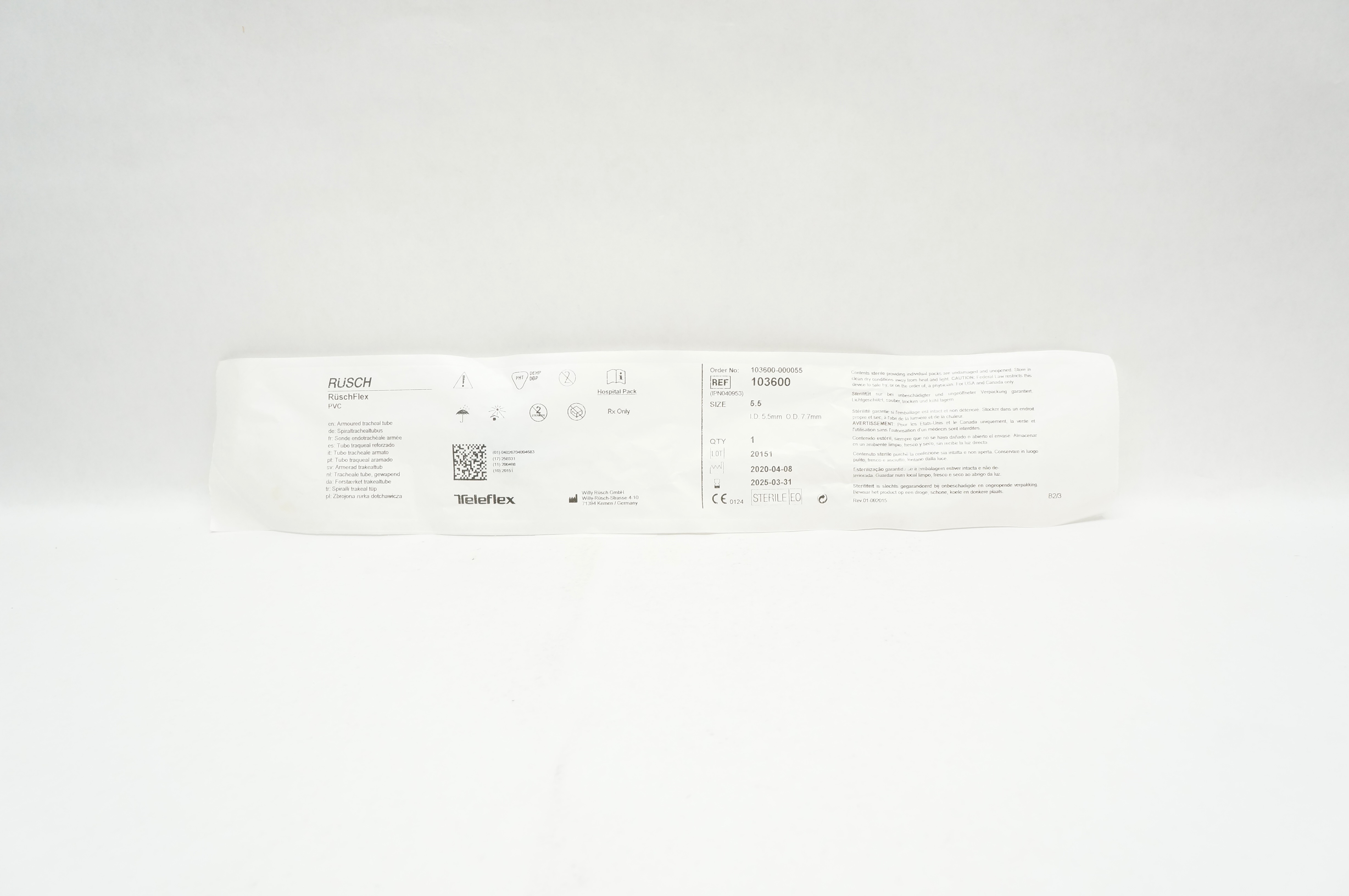Teleflex 103600 Rusch Flex PVC Armoured Tracheal Tube 5.5mm