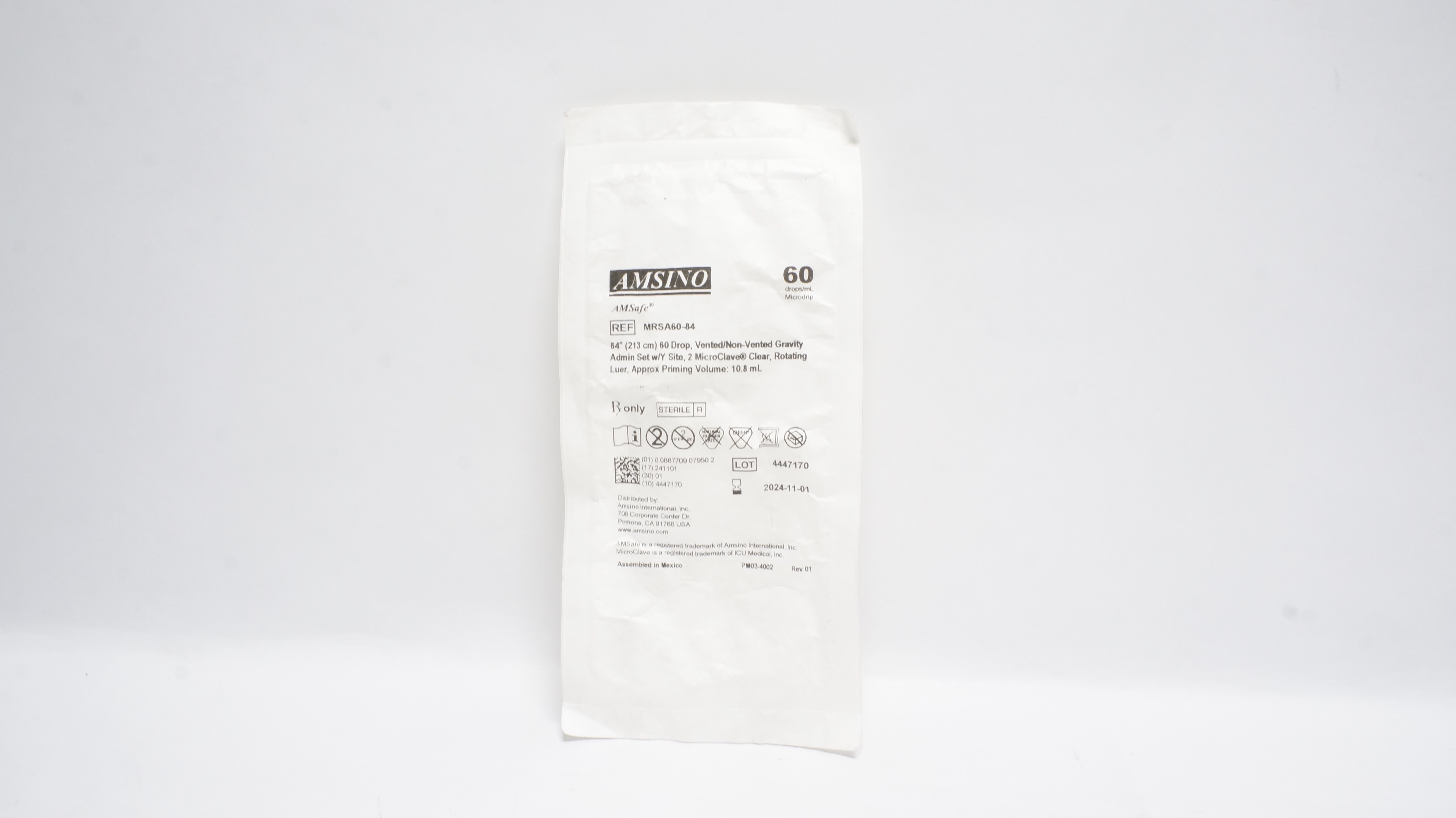 Amsino MRSA60-84 AMSafe 60drps/ml 84In, Vented/Non-Vented Gravity Admin Set (x)