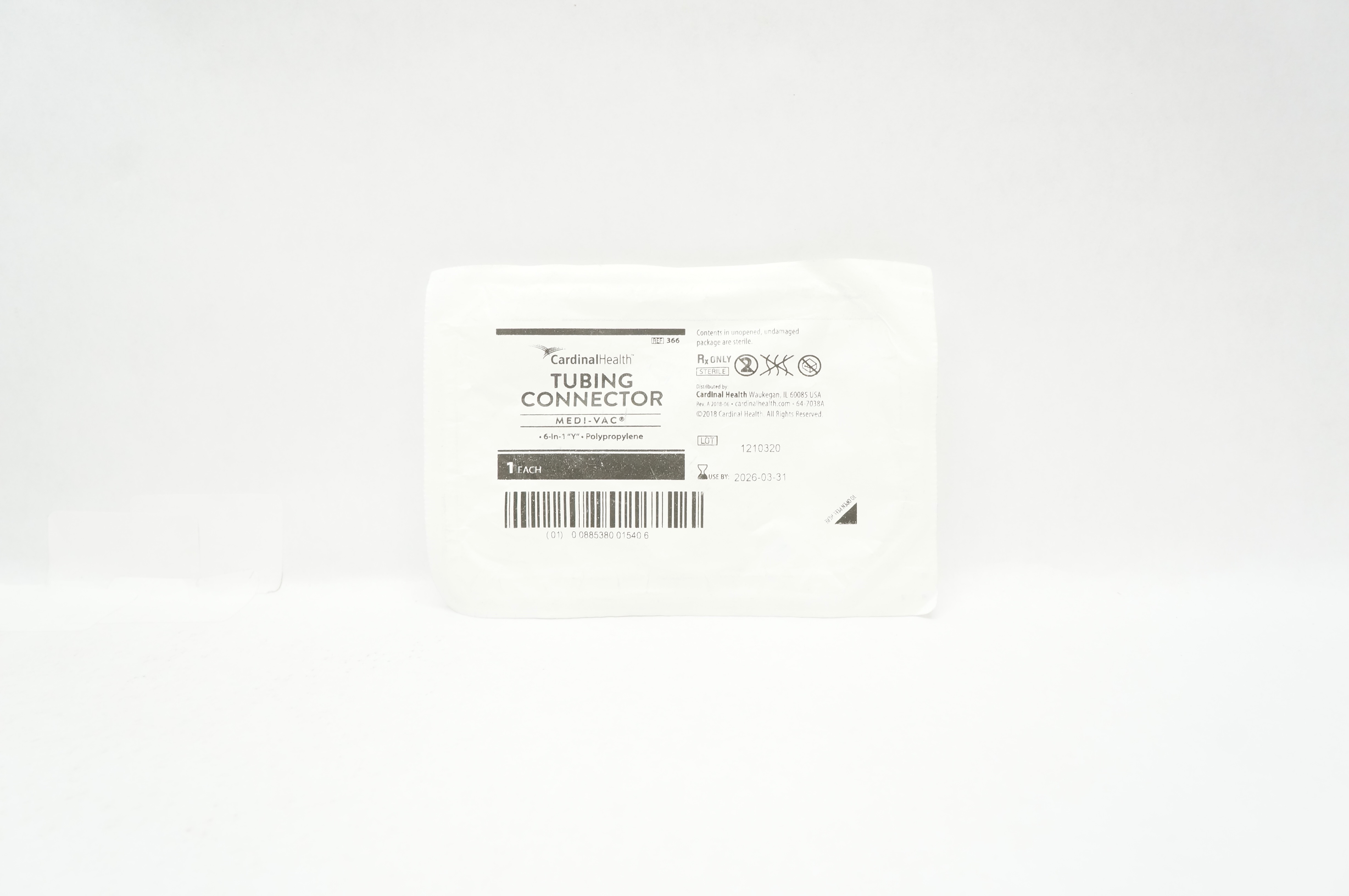 Cardinal Health 366 Medi-Vac Tubing Connector 6 inch1 Y Polypropylene
