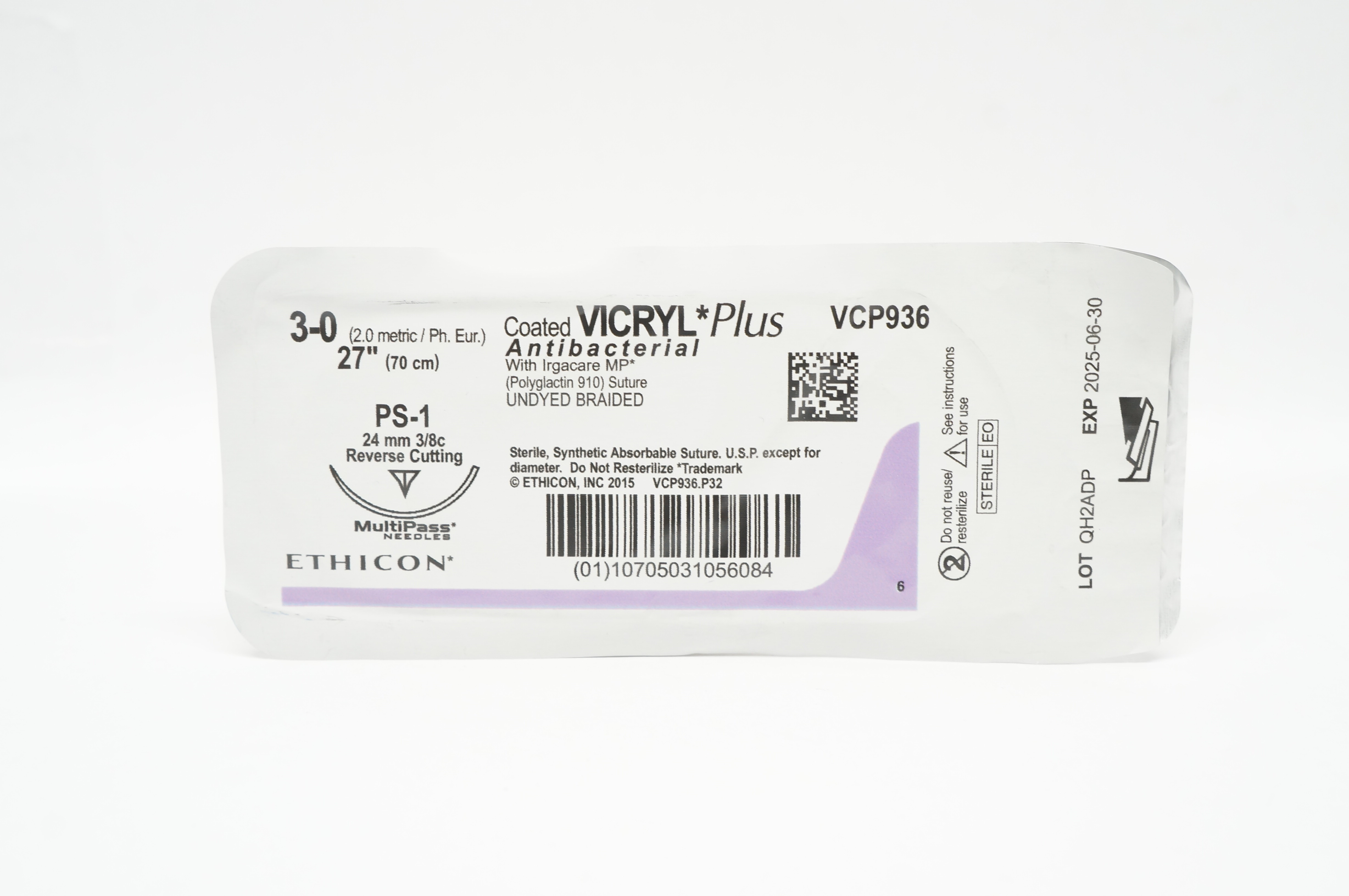 Ethicon VCP936 PS-1 Vicryl Plus 24mm 3/8c Reverse Cutting 27inch