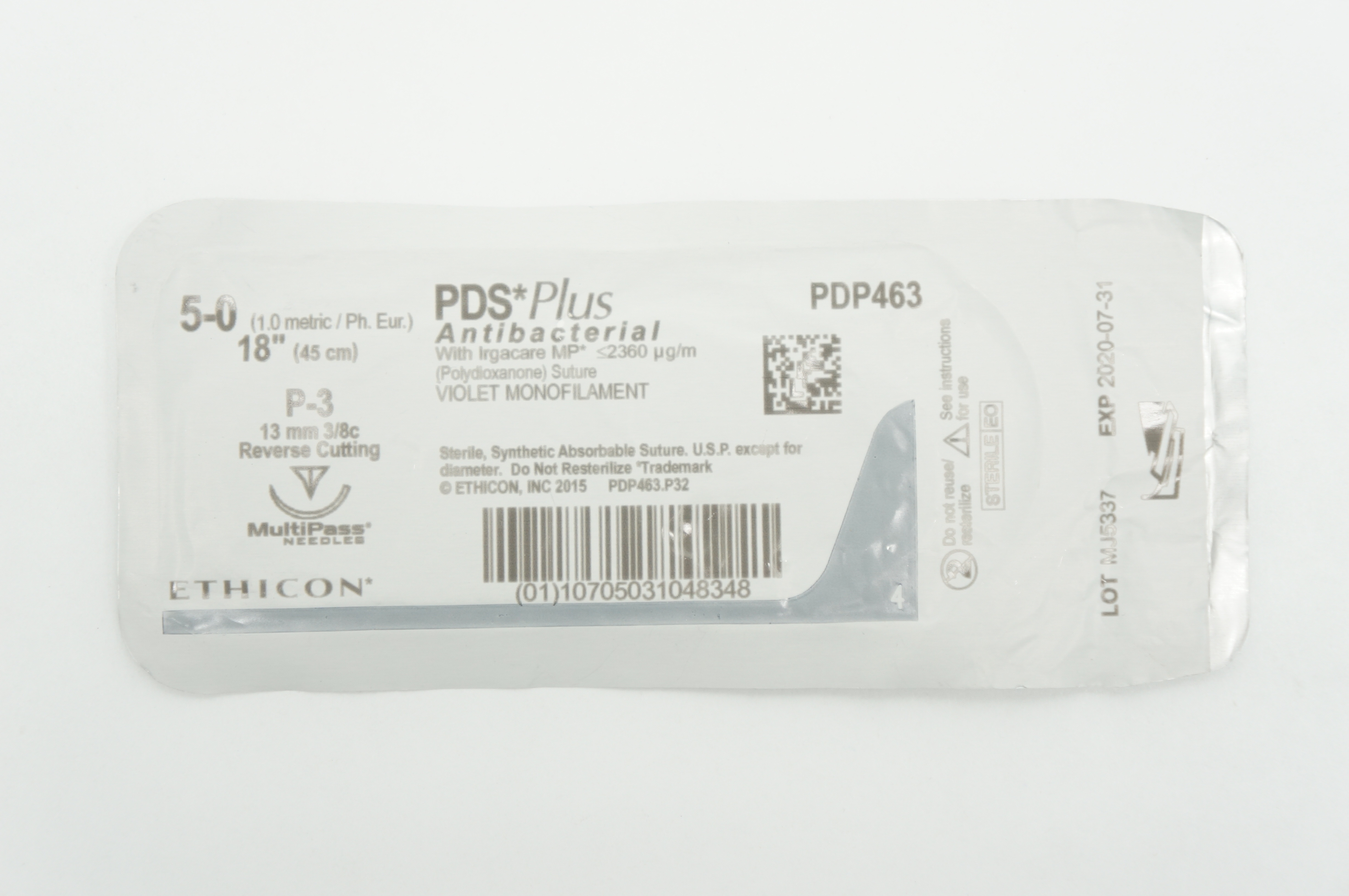 Ethicon PDP463 5-0 PDS Plus, P-3, 13mm 3/8c Reverse Cutting, 18inch (x)