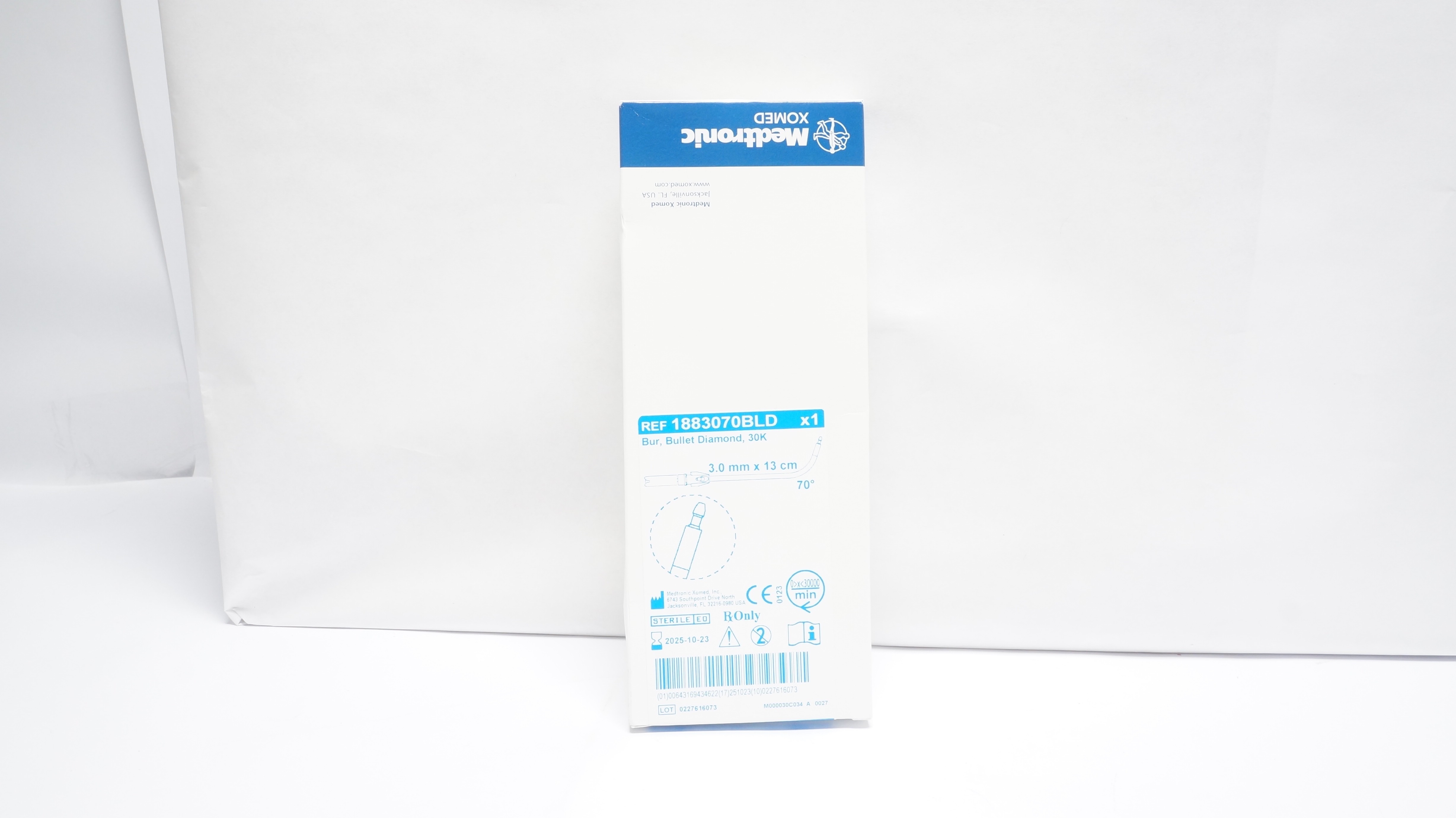 Medtronic 1883070BLD Bur,Bullet Diamond, 30K, 3.0mm x 13cm, 70°
