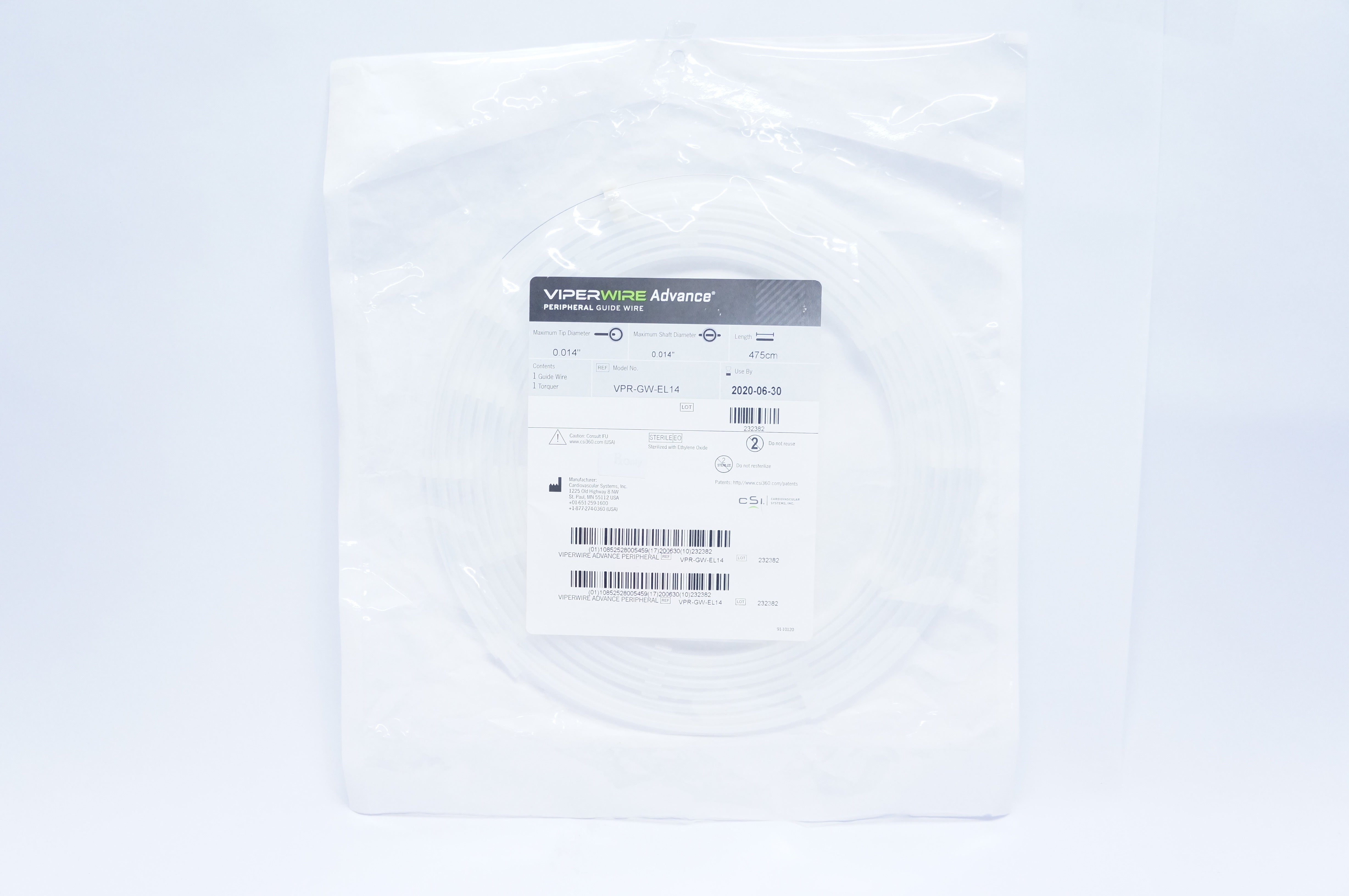 CSI VPR-GW-EL14 Viper Wire Advance Peripheral Guide Wire 0.014inch x 475cm (x)
