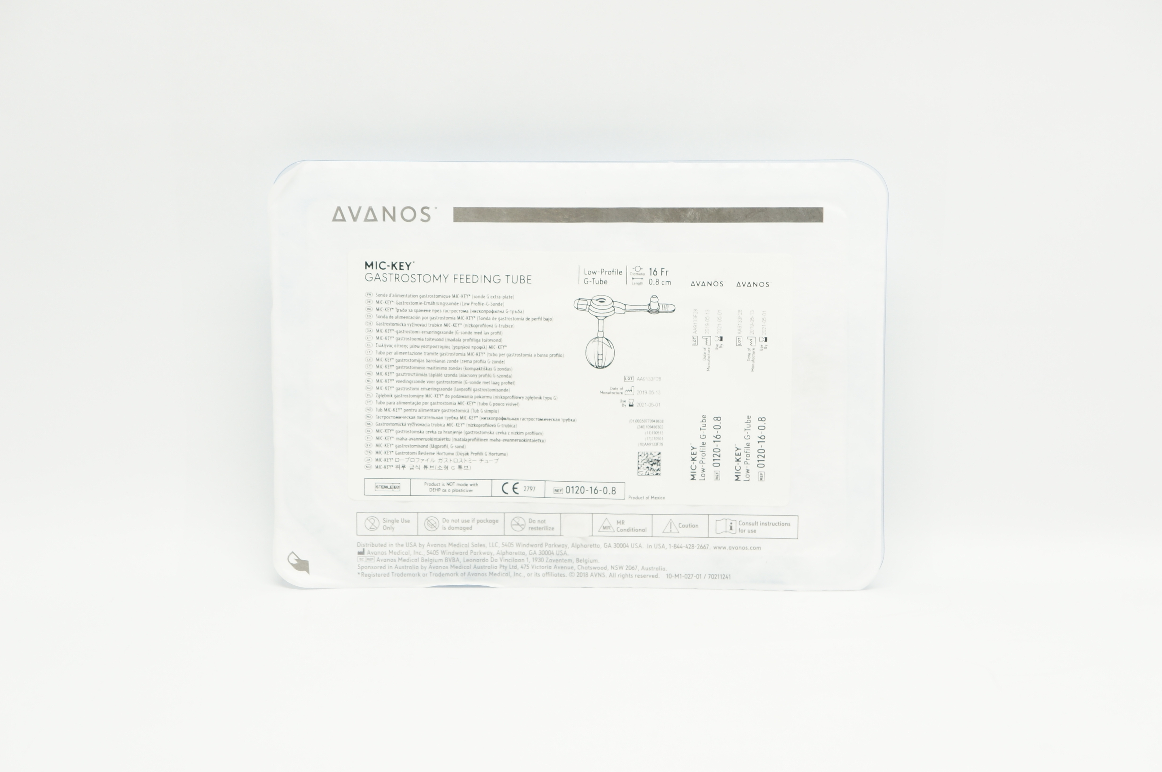 Avanos 0120-16-0.8 MIC-KEY Gastrostomy Feeding Tube Low-Profile G-Tube 16Fx0.8cm