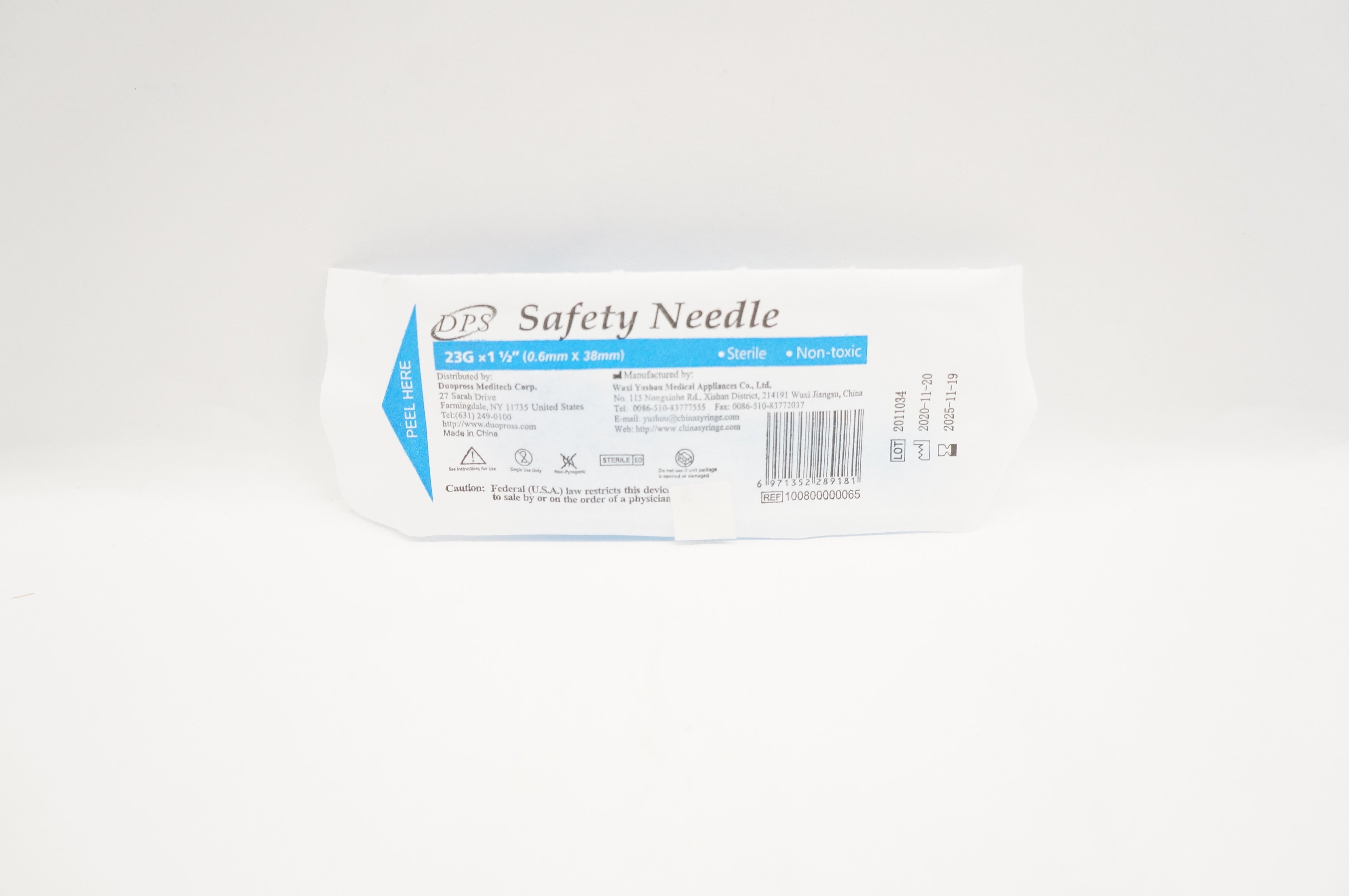 DPS 100800000065 Safety Ndle 23G x 1 1/2inch