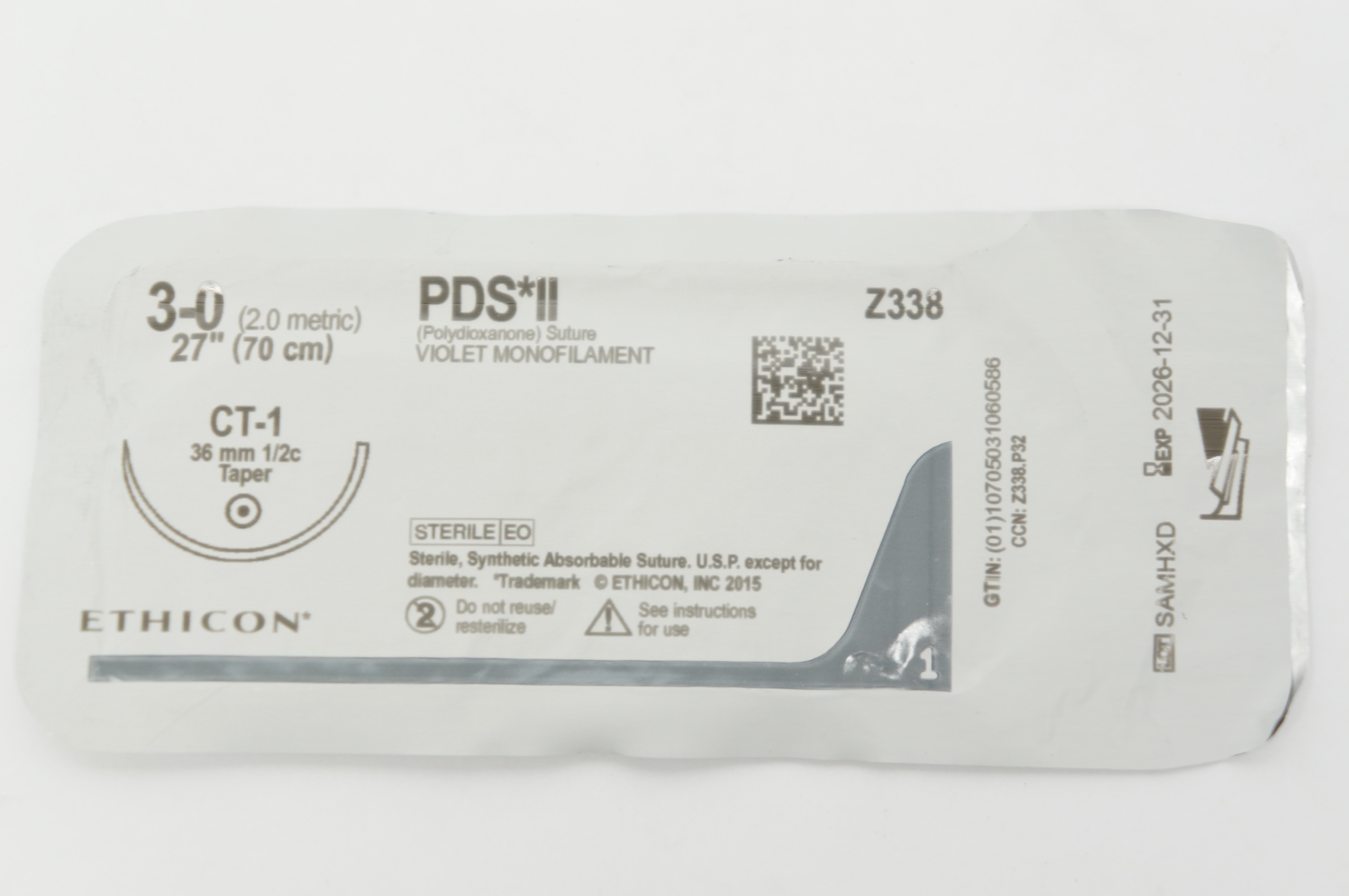 Ethicon Z338 3-0 PDS II CT-1 36mm 1/2c Taper, 27inch