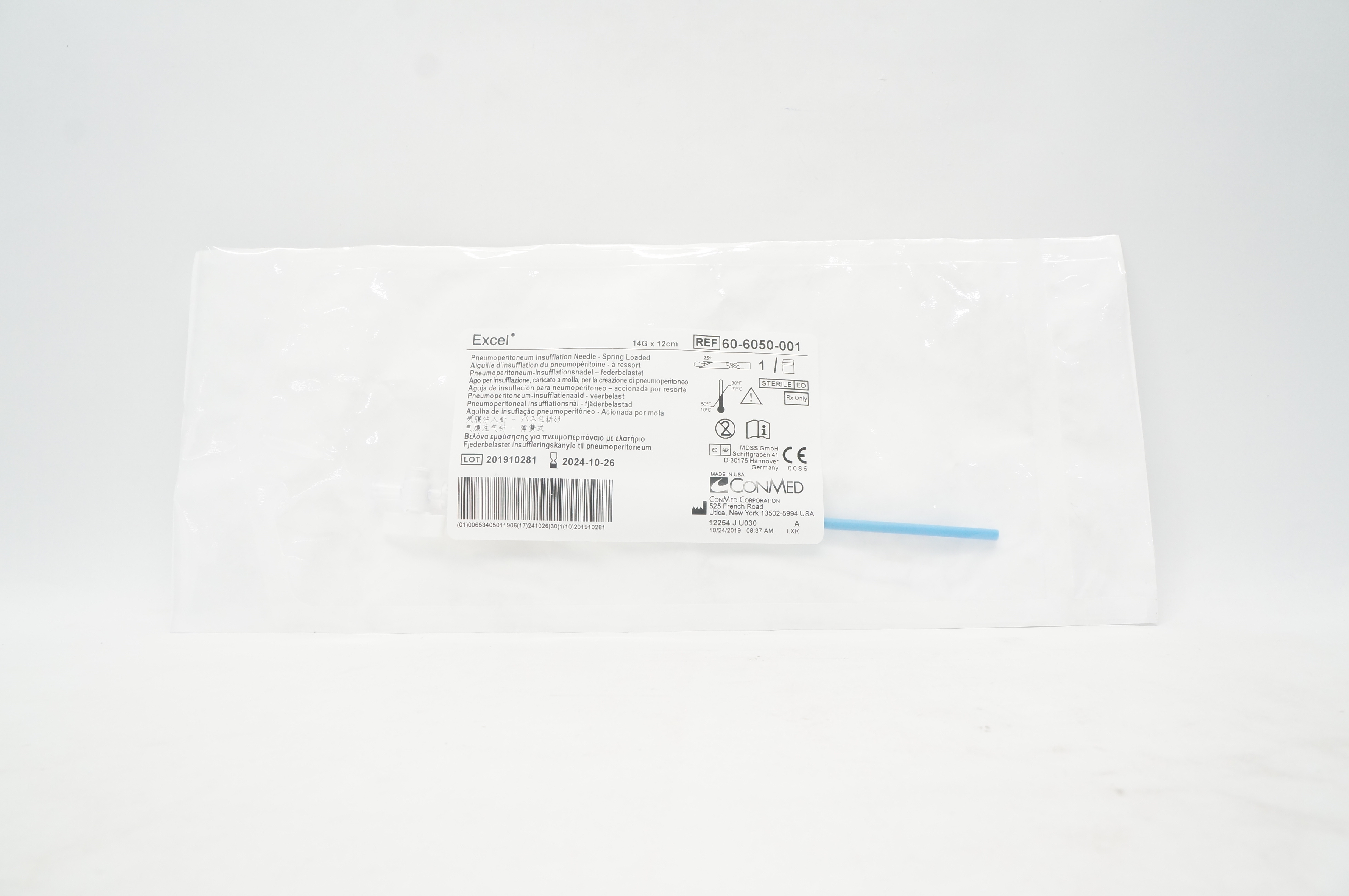 ConMed 60-6050-001 Excel Pneumoperitoneum Insufflation Ndle 14G x 12cm