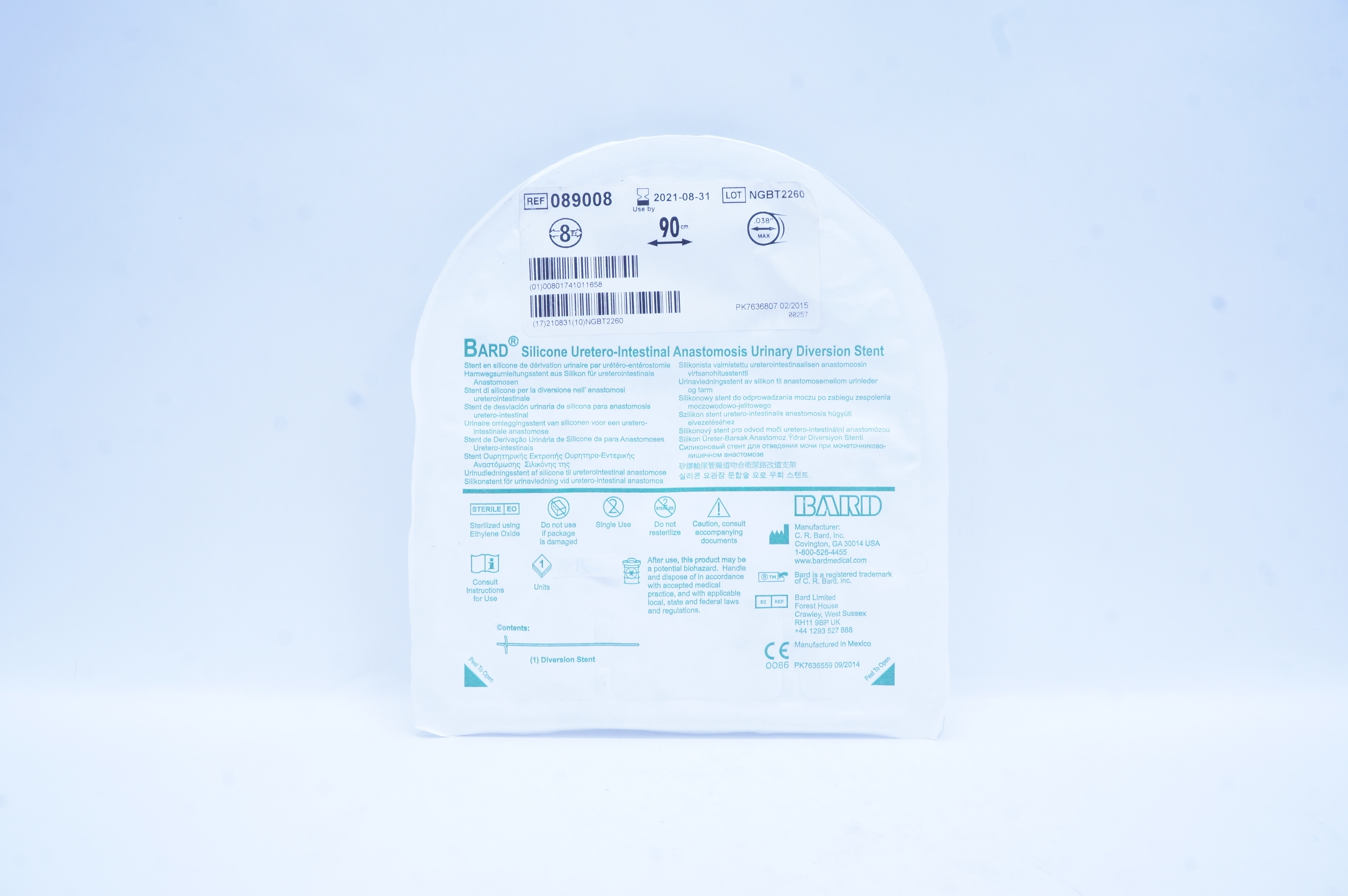 Bard 089008 Uretro-Intestinal Anastomosis Urinary Stnt 8Fr x 90cm x .038 inch