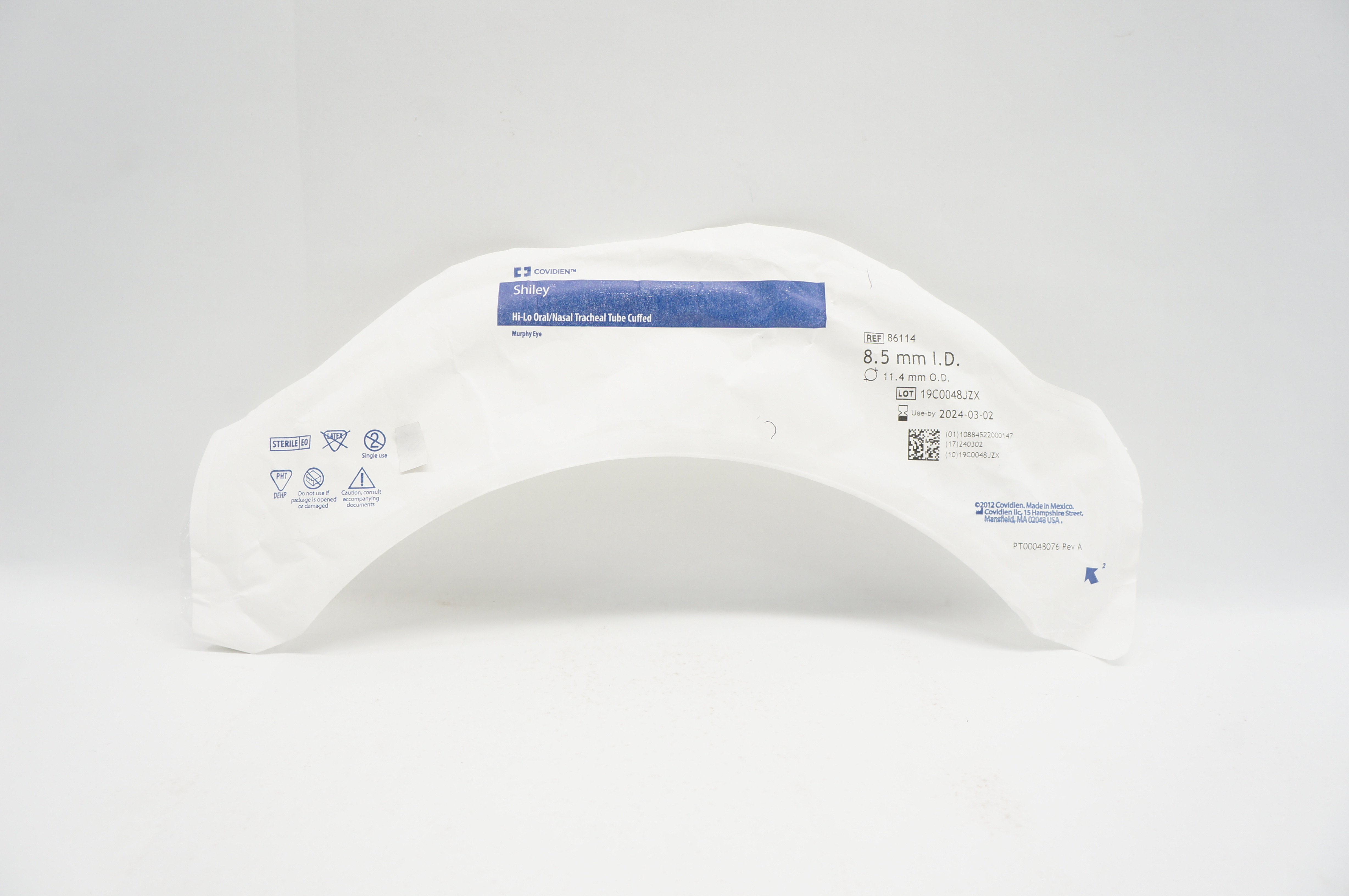 Covidien 86114 Shiley Hi-Lo Oral/Nasal Tracheal Tube Cuffed 8.5 mm x 11.4 mm