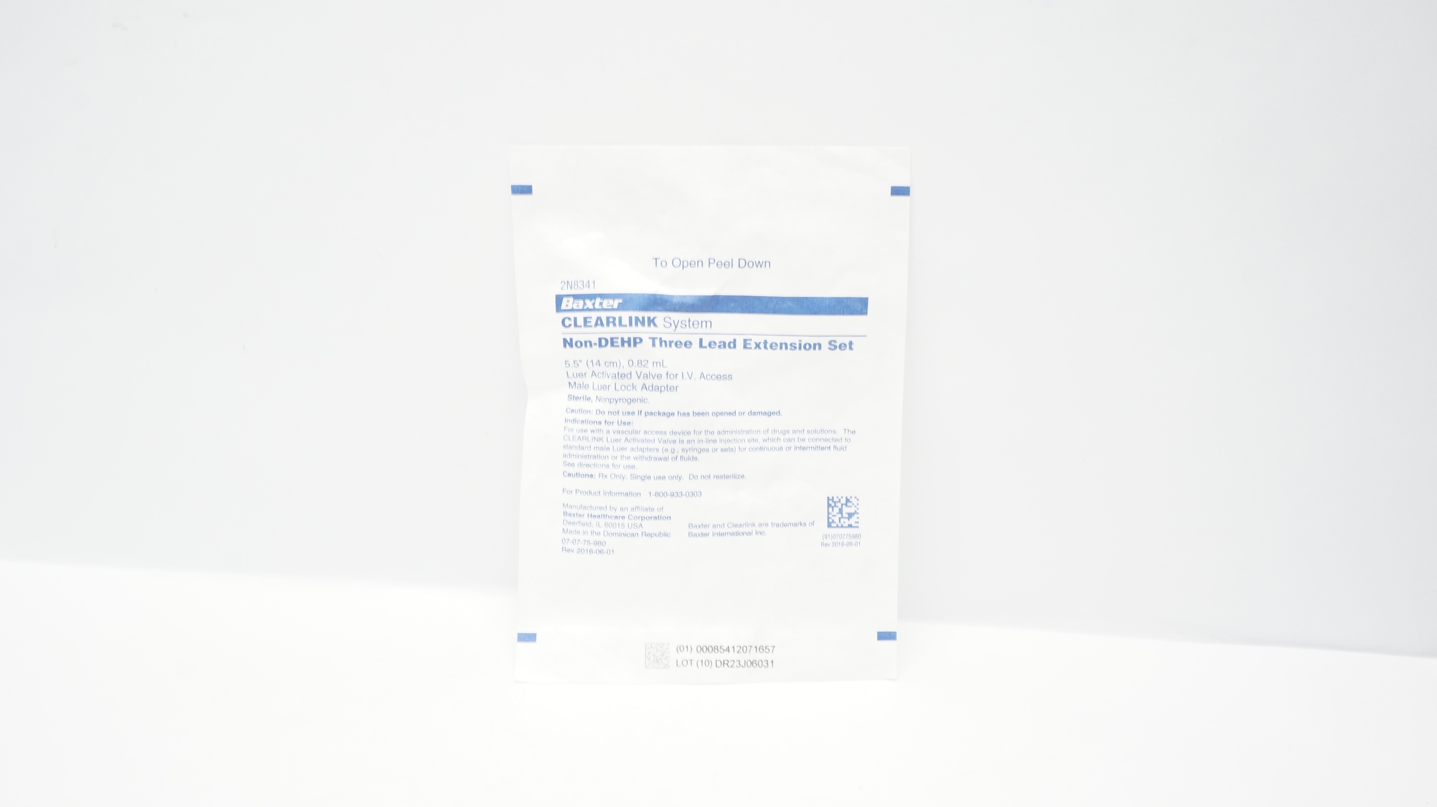 Baxter 2N8341 Clearlink System Non-Dehp Three Lead Extension Set 5.5In, 0.82ml
