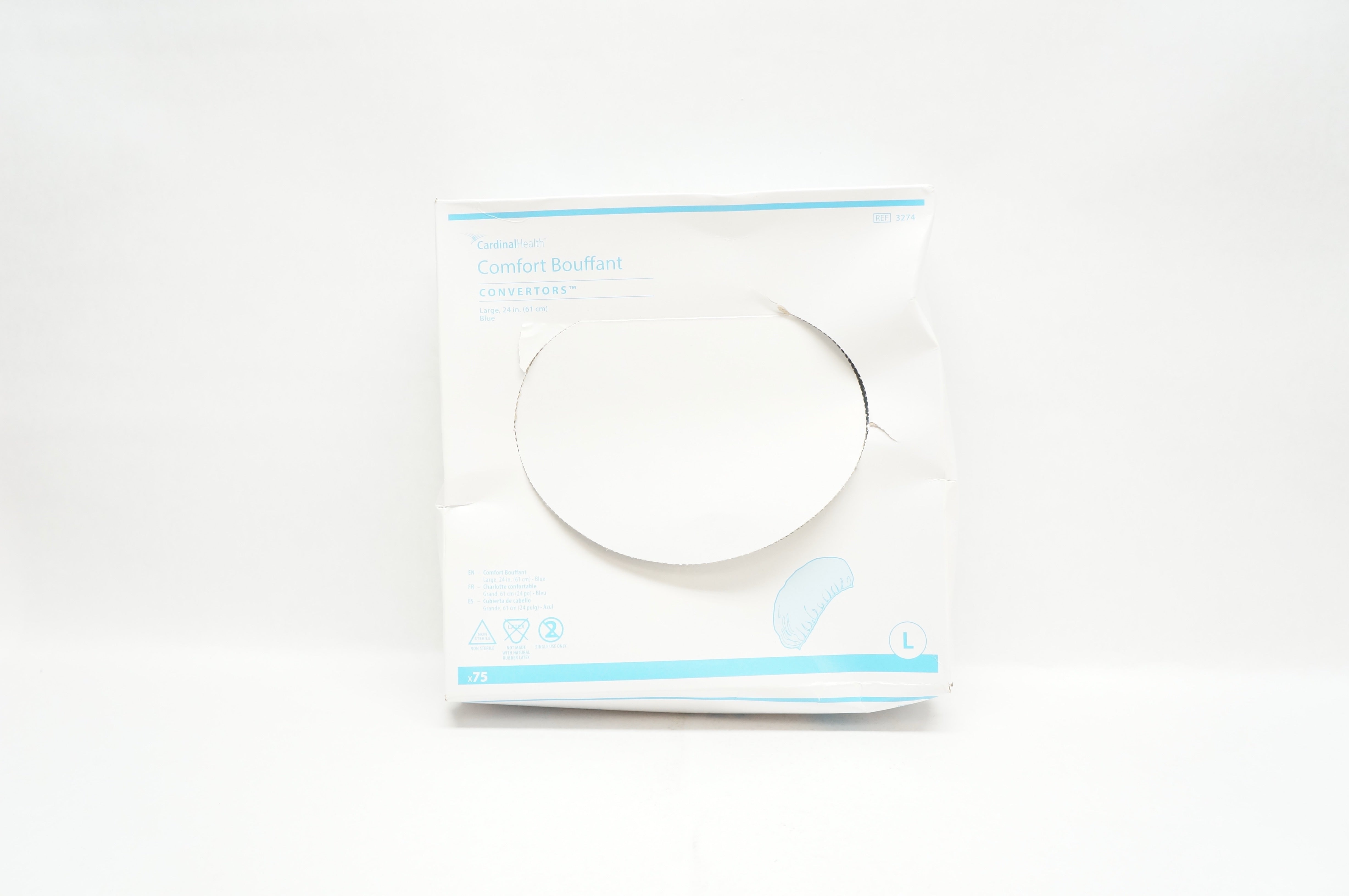 Cardinal Health 3274 Convertors Blue Comfort Bouffant, Large 24inch - Box of 75