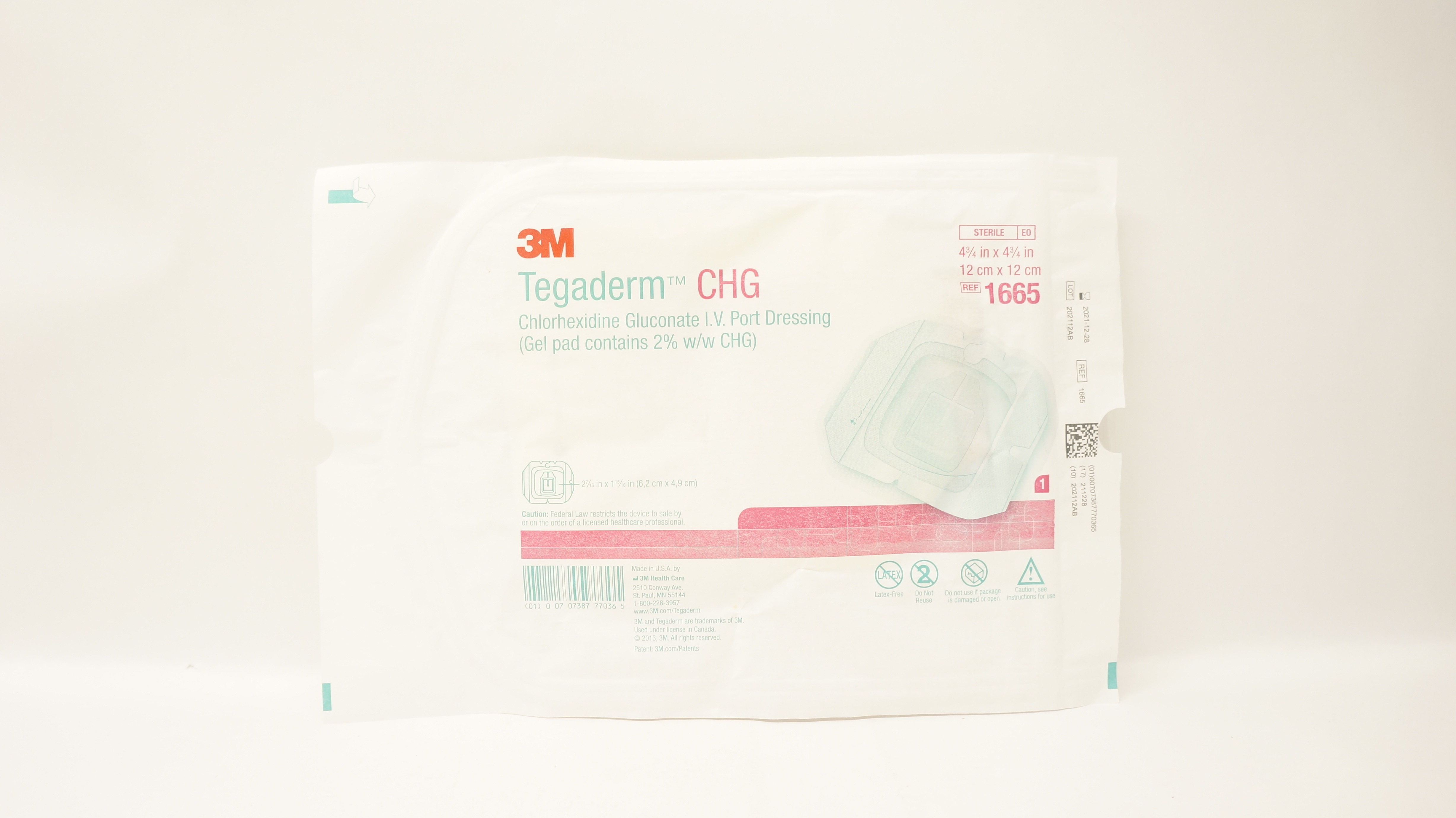 3M 1665 Tegaderm CHG I.V. Port Dressing 4 3/4inch x 4 3/4inch (x)