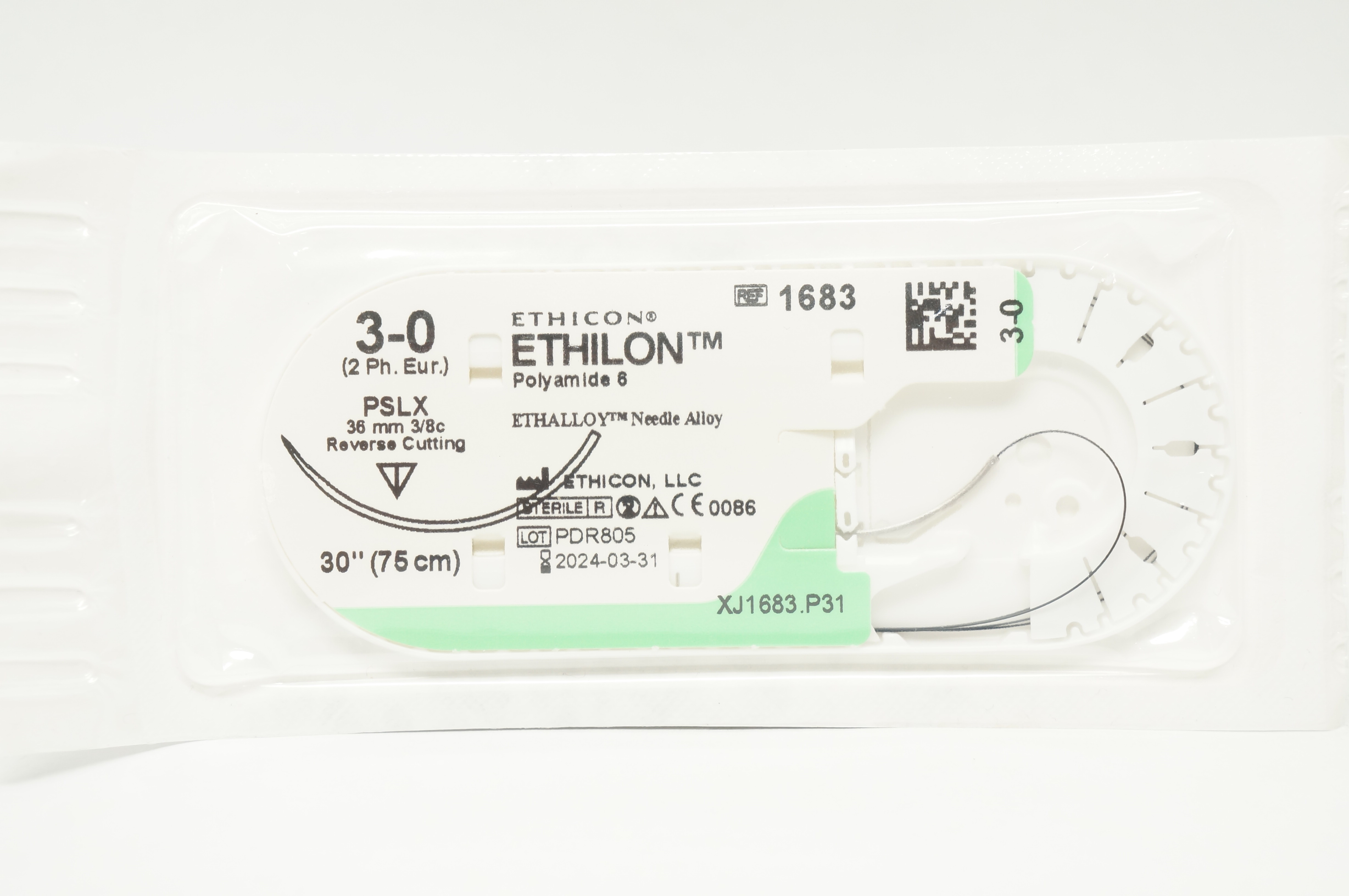 Ethicon 1683 3-0 ETHILON PSLX 36mm 3/8c Reverse Cutting 30inch