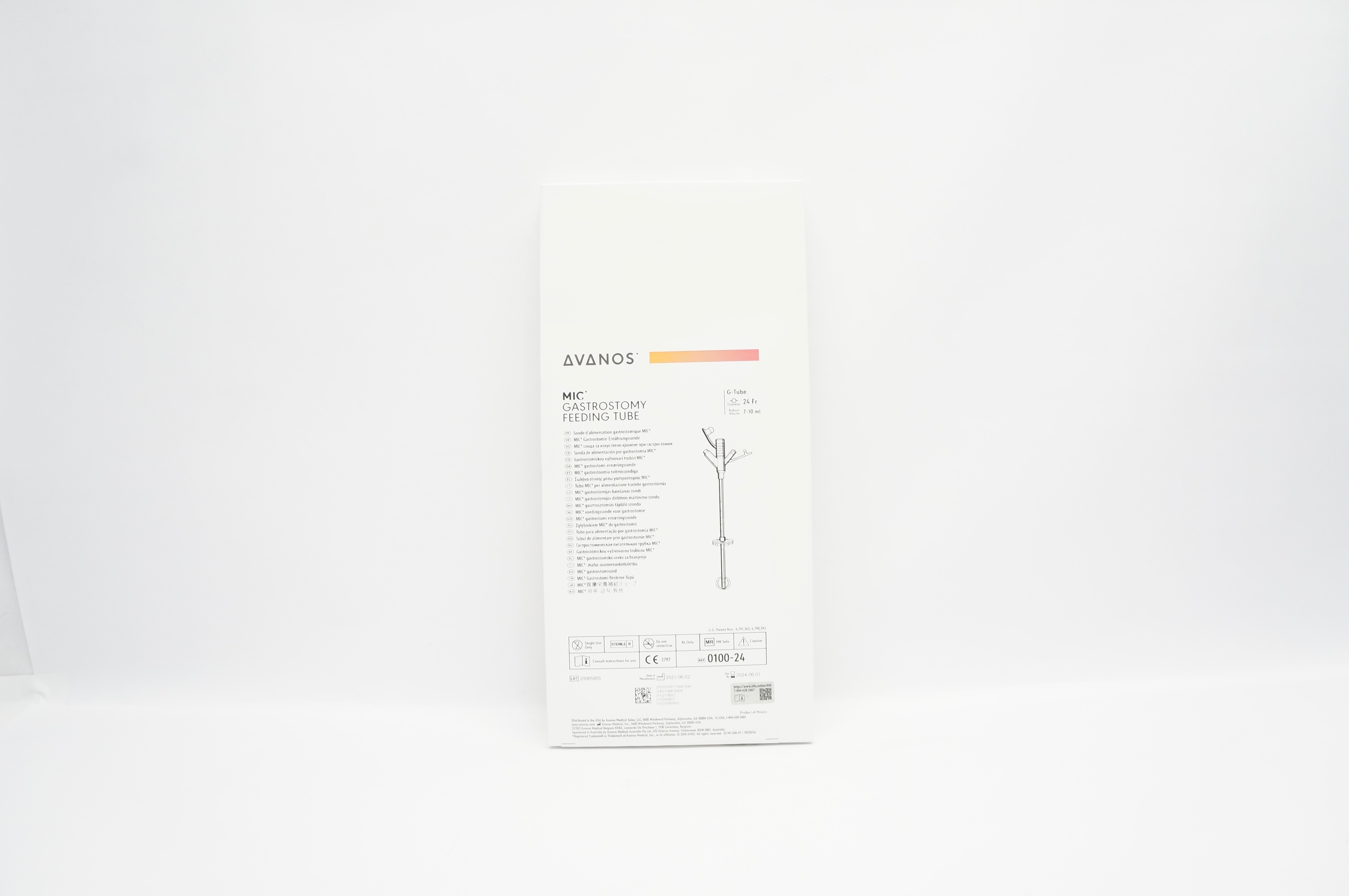 Avanos 0100-24 MIC Gastrostomy Feeding G-Tube 24Fr x 7-10ml