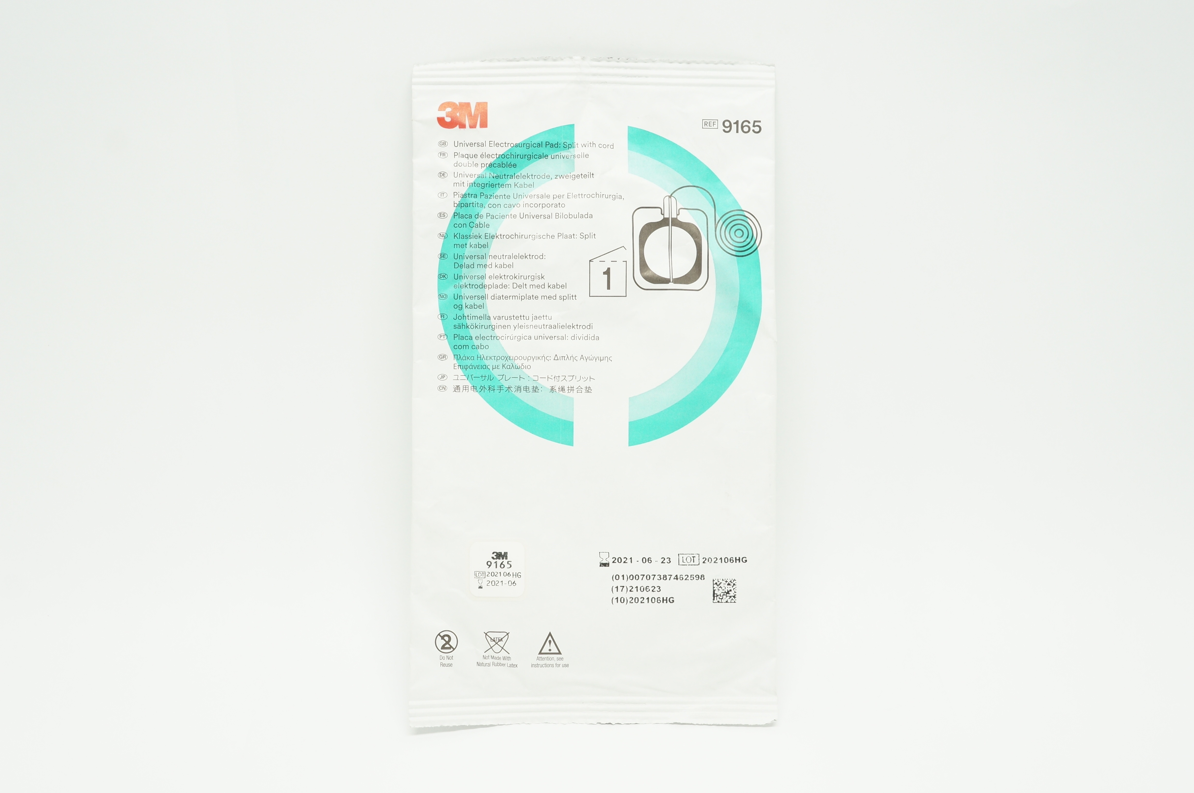 3M 9165 Universal Electrosurgical Pad: Split With Cord