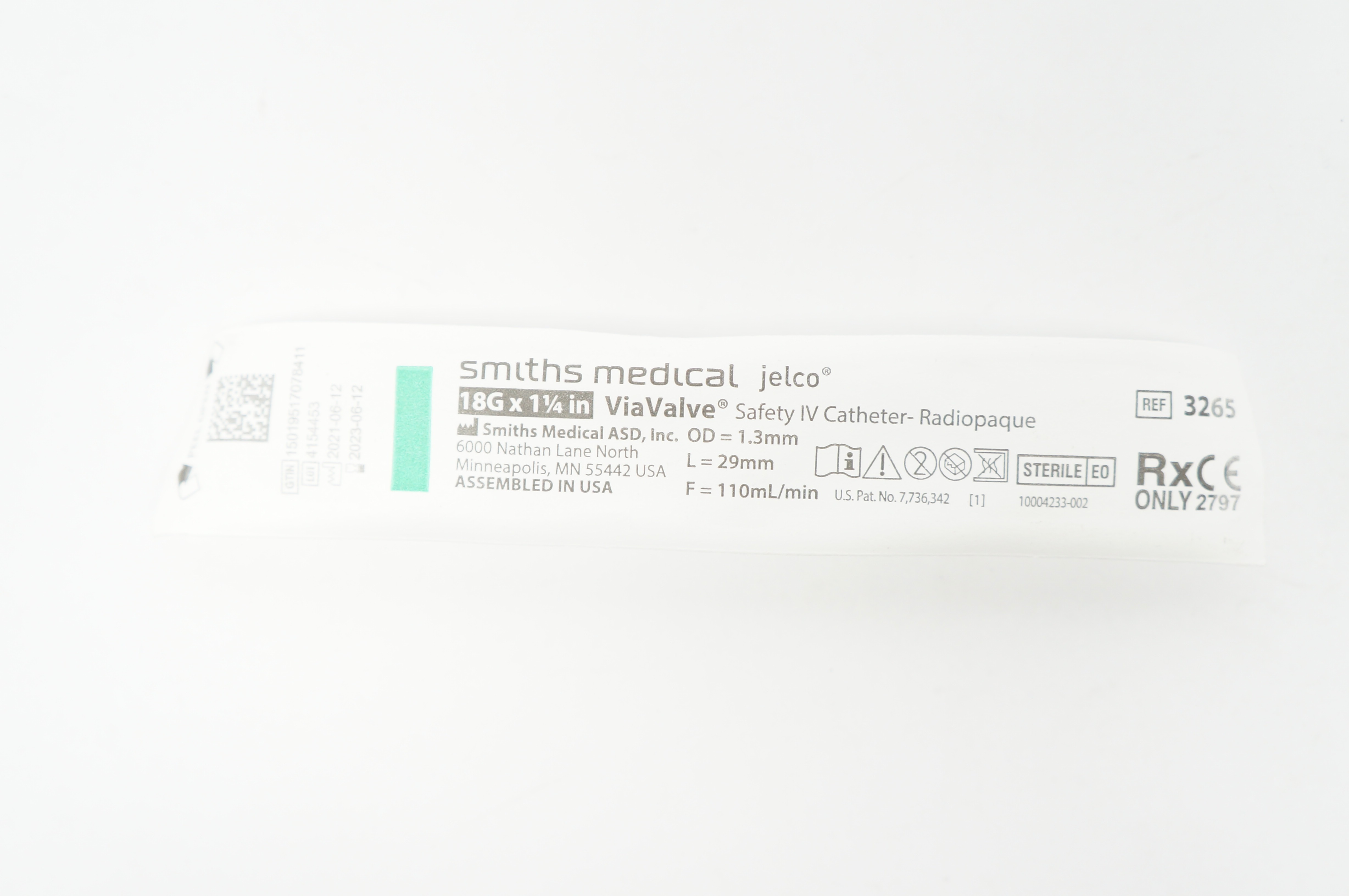 Smiths Medical Jelco 3265 ViaValve Safety IV Cath. 18G x 1-1/4inch
