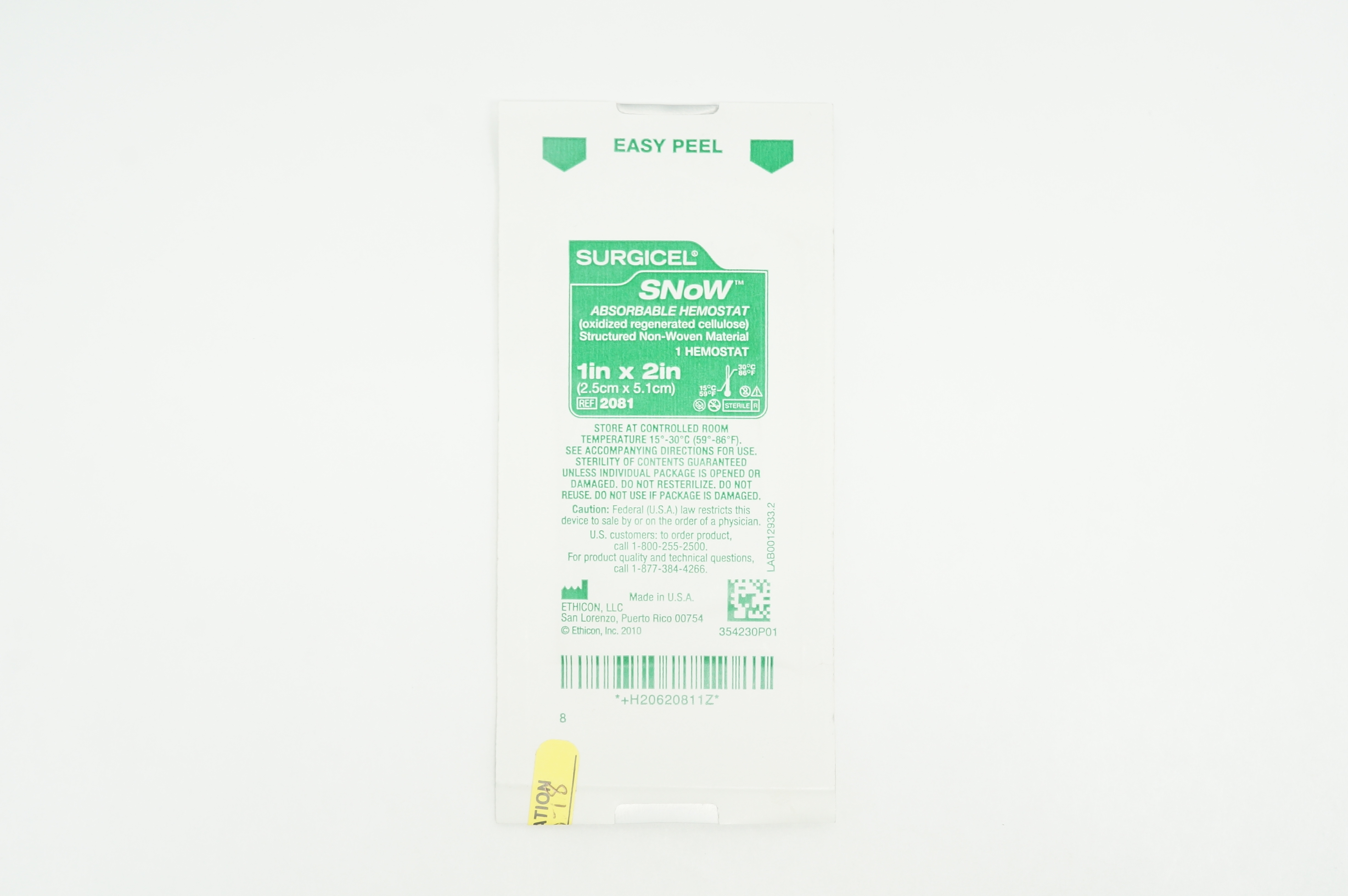 Ethicon 2081 Surgicel SNoW Absorbable Hemostat 1 inch x 2 inch (x)