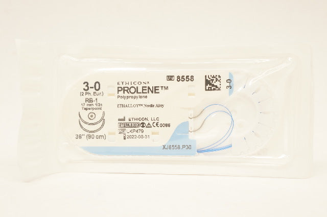 Ethicon 8558 3-0 PROLENE Polypropylene Stre RB-1 17mm 1/2c Taperpoint, 36inch