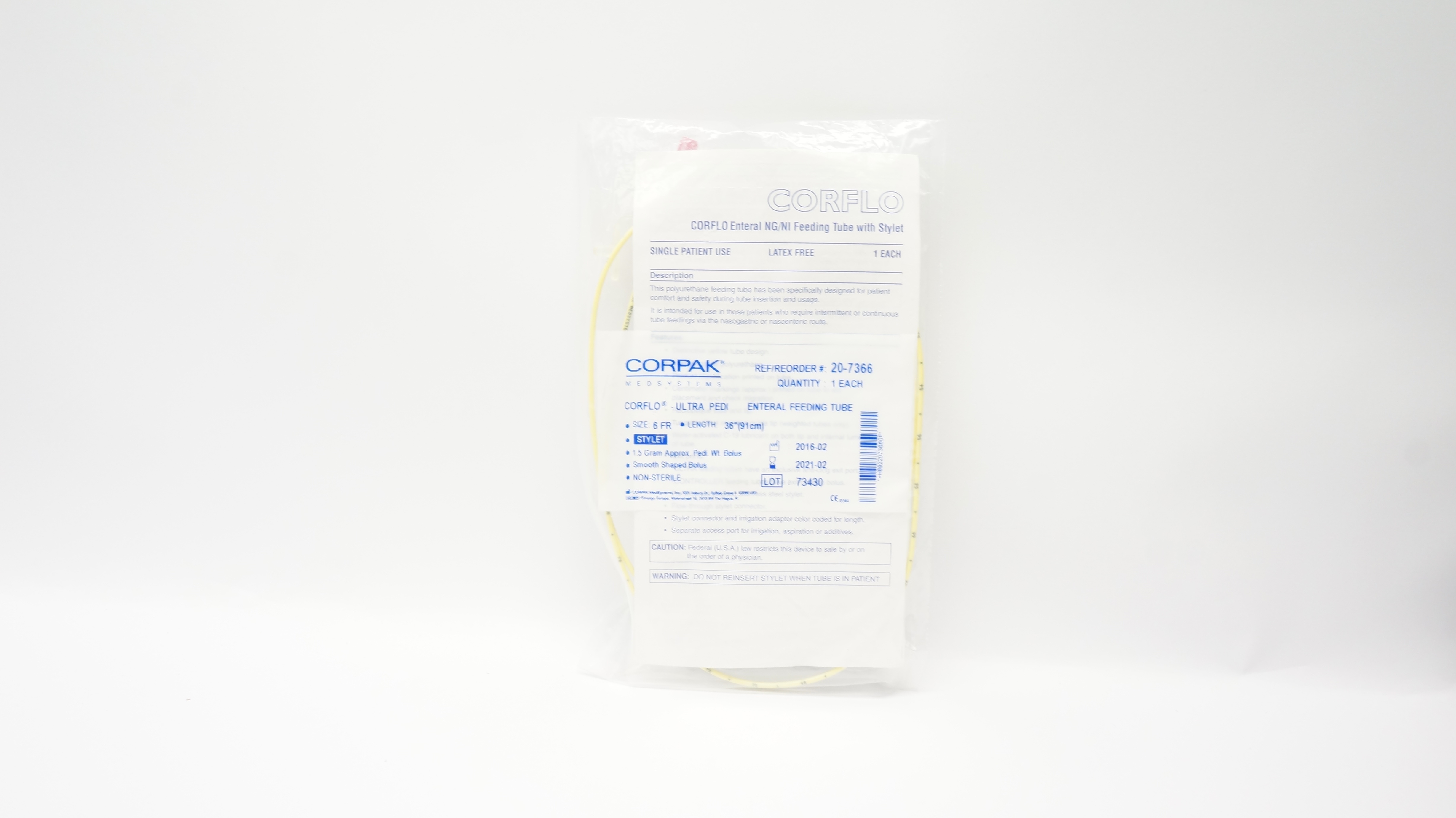 Corpak Medsystems 20-7366 Corflo Ultra Pedi,Enteral Feeding Tube 6Fr x 36In (x)