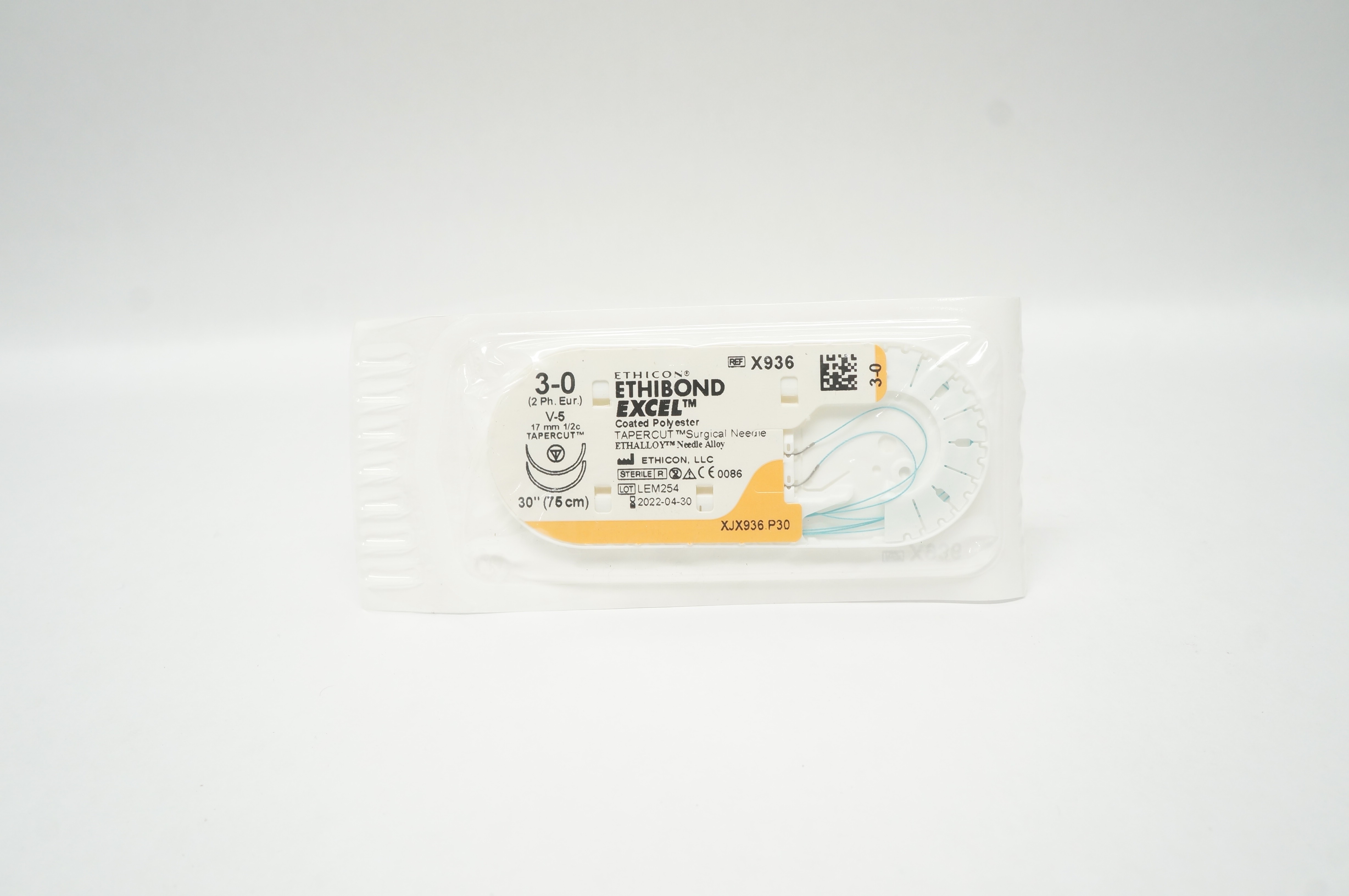 Ethicon X936 3-0 ETHIBOND EXCEL V-5 17mm 1/2c Tapercut 30inch (x)