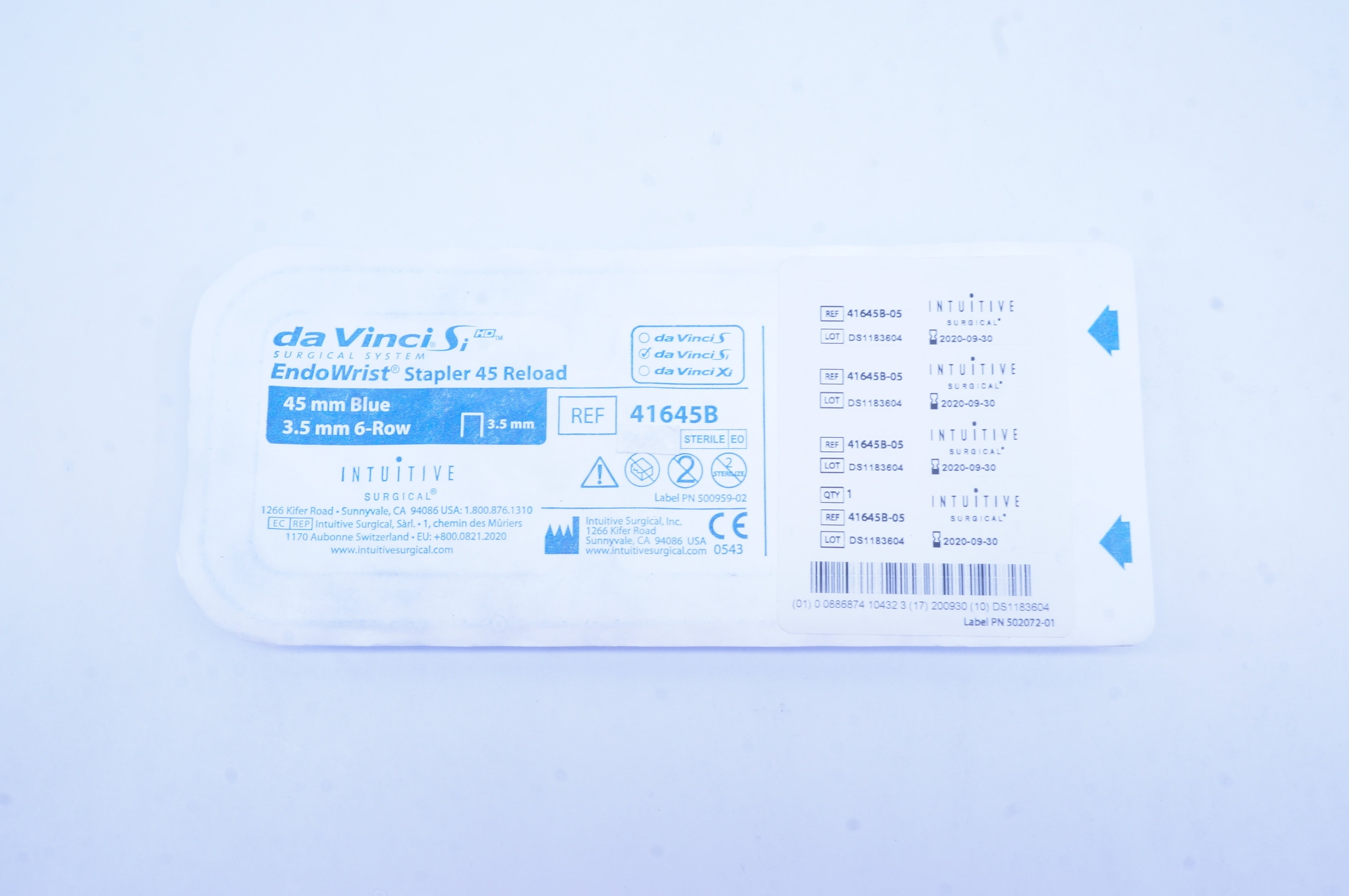 Intuitive 41645B-05 da Vinci Si EndoWrist Stapler Reload Blue 6-Row 45x3.5mm (x)