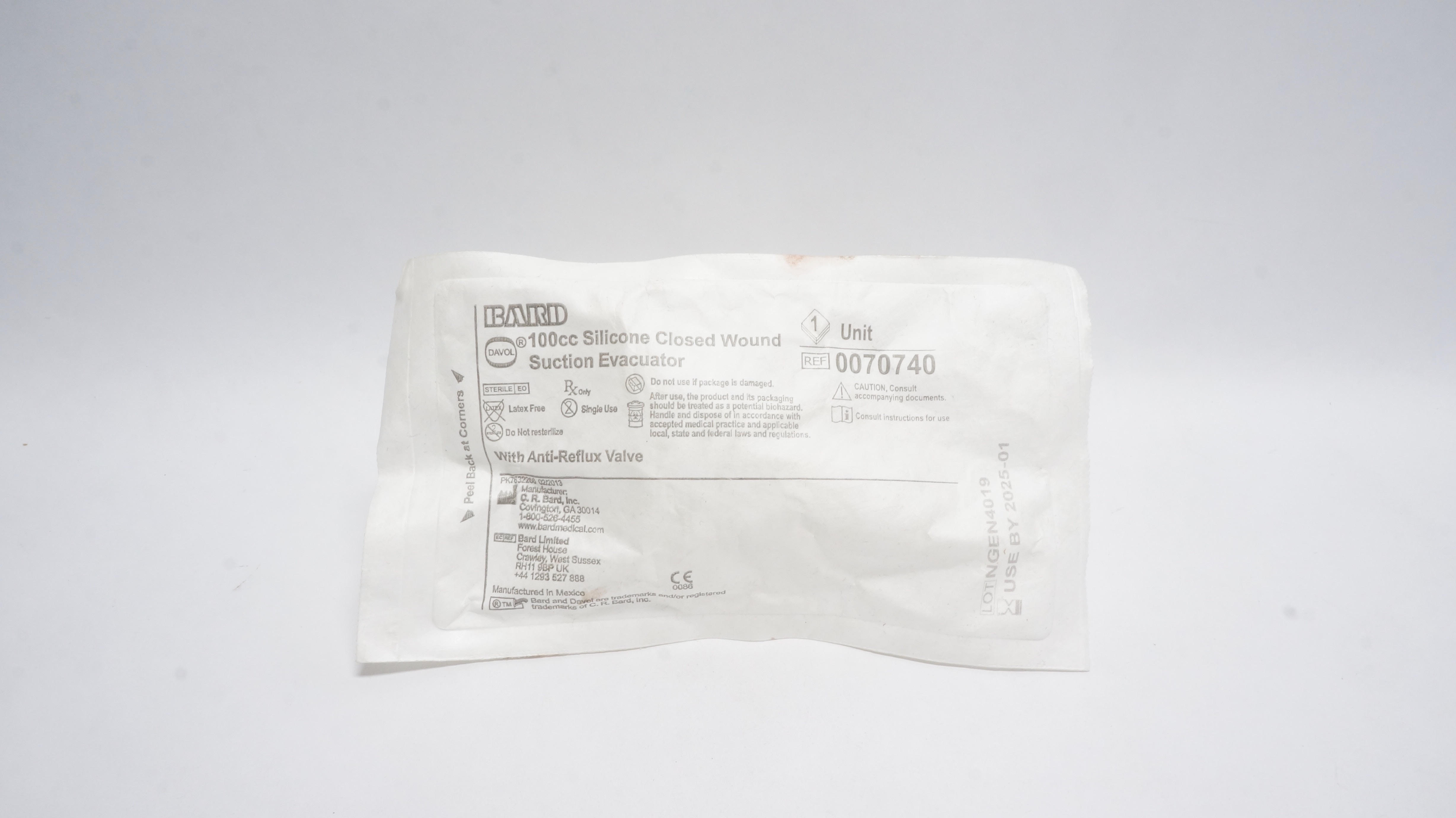 Bard V0070740 Novaplus 100cc Silicone Closed Wound Suction Evacuator (x)