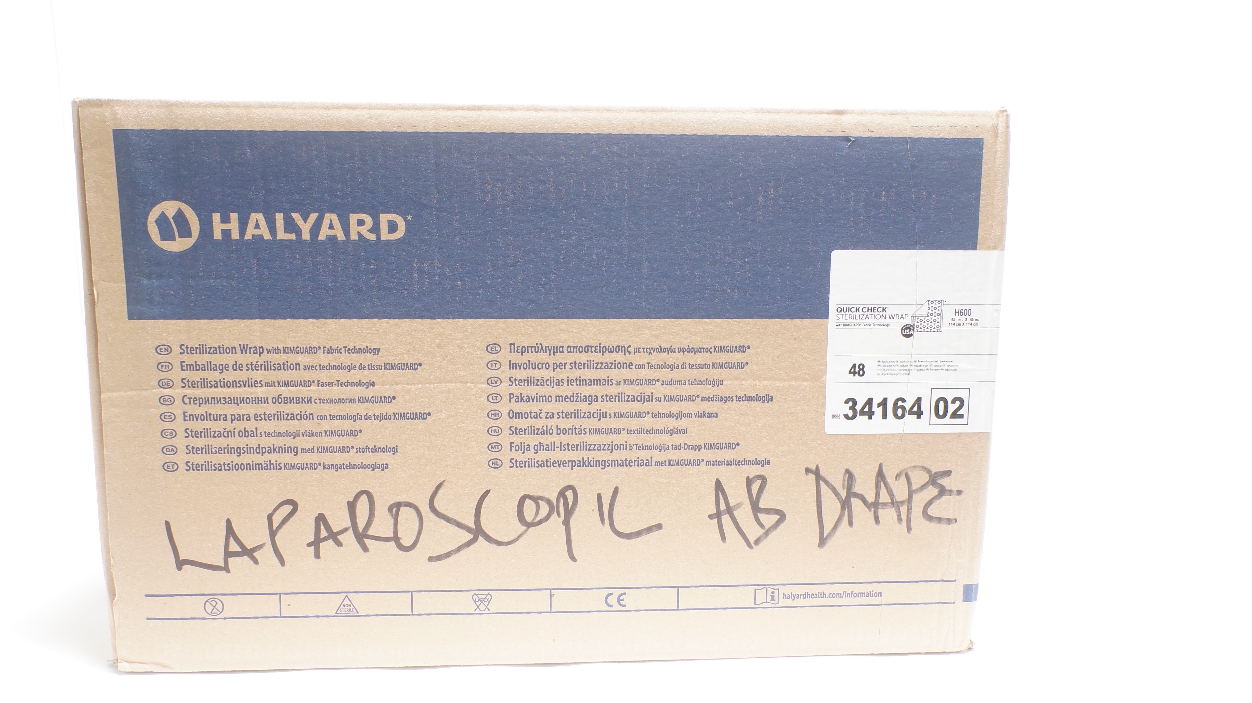 Halyard 3416402 H600 Quick Check Sterilization Wrap 45 x 45In - Box of 48