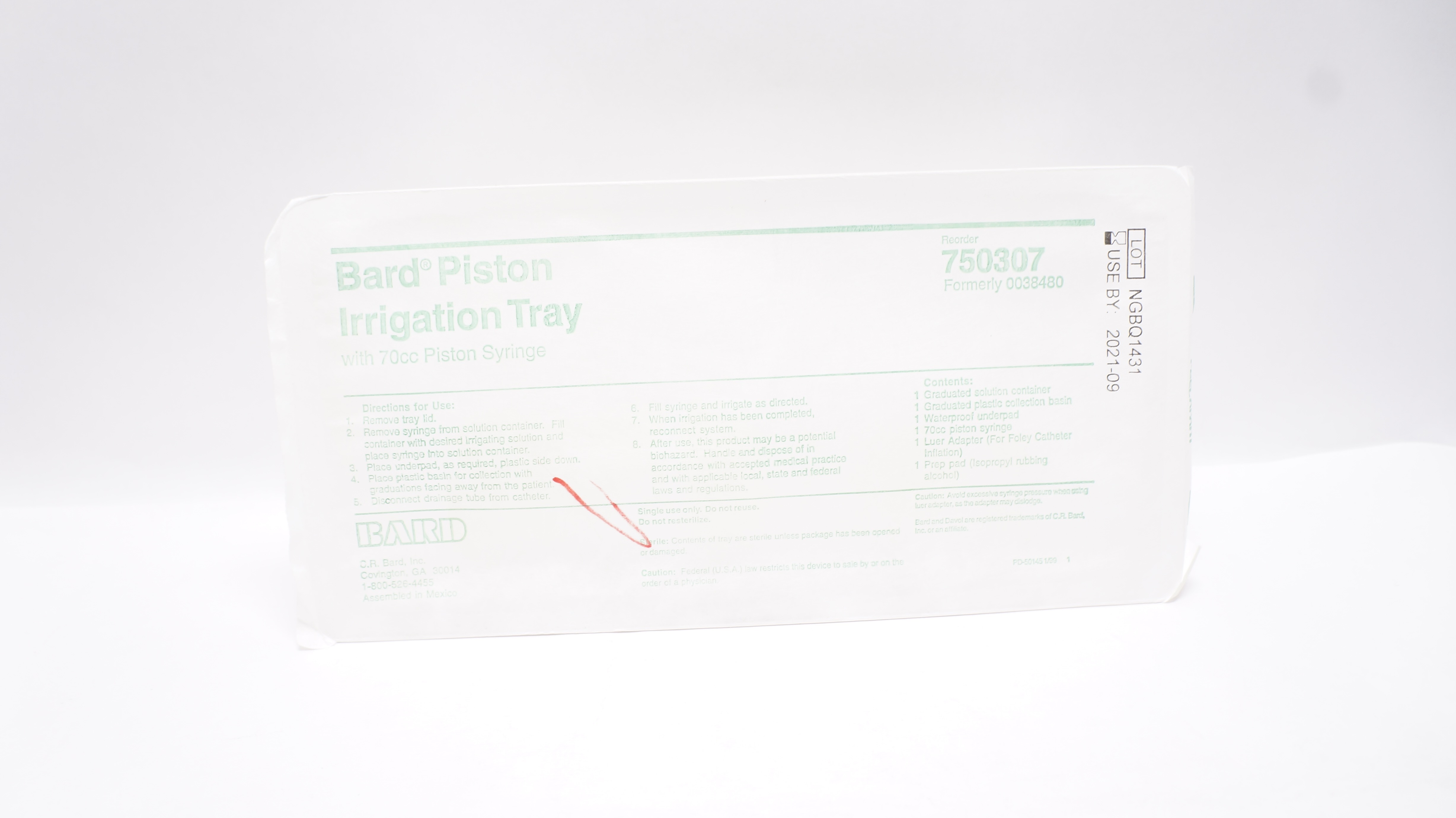 Bard 750307 Piston Irrigation Tray With 70cc Piston Syringe (x)