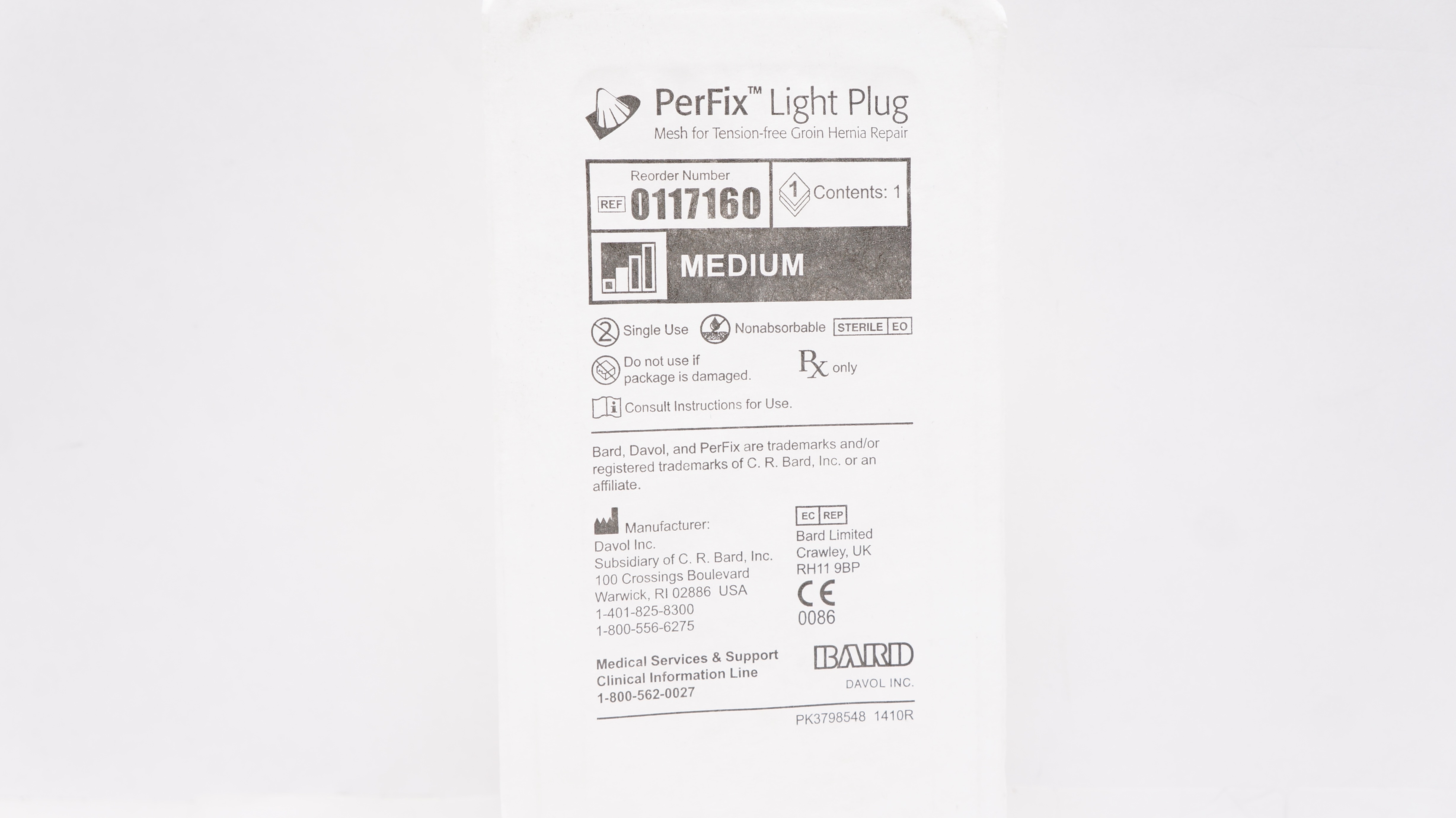 Bard 0117160 Davol PerFix Light Plug Mesh, Medium (x)