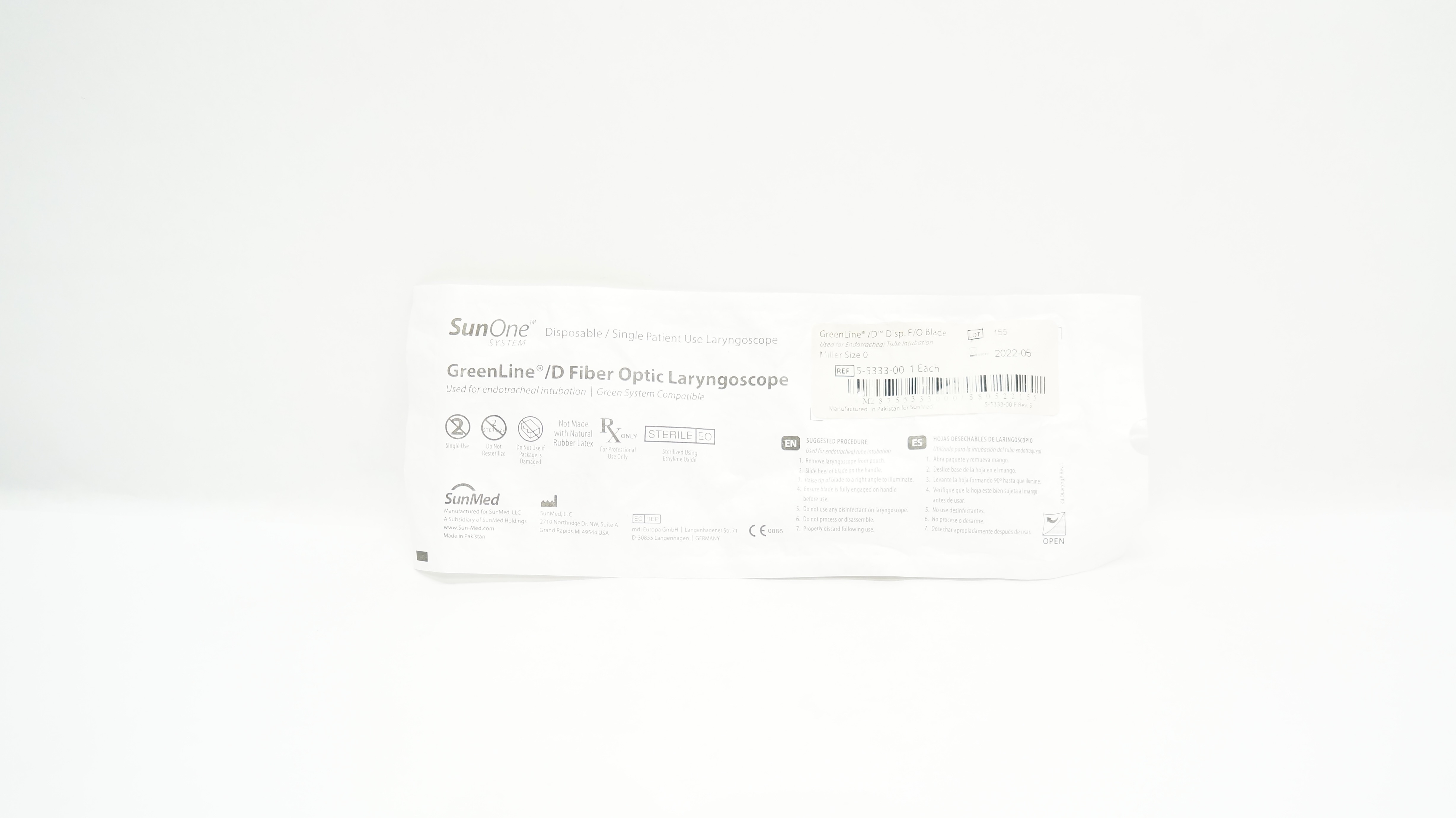 SunMed 5-5333-00 GreenLine/D Laryngoscope Blade Miller Size 0 (x)