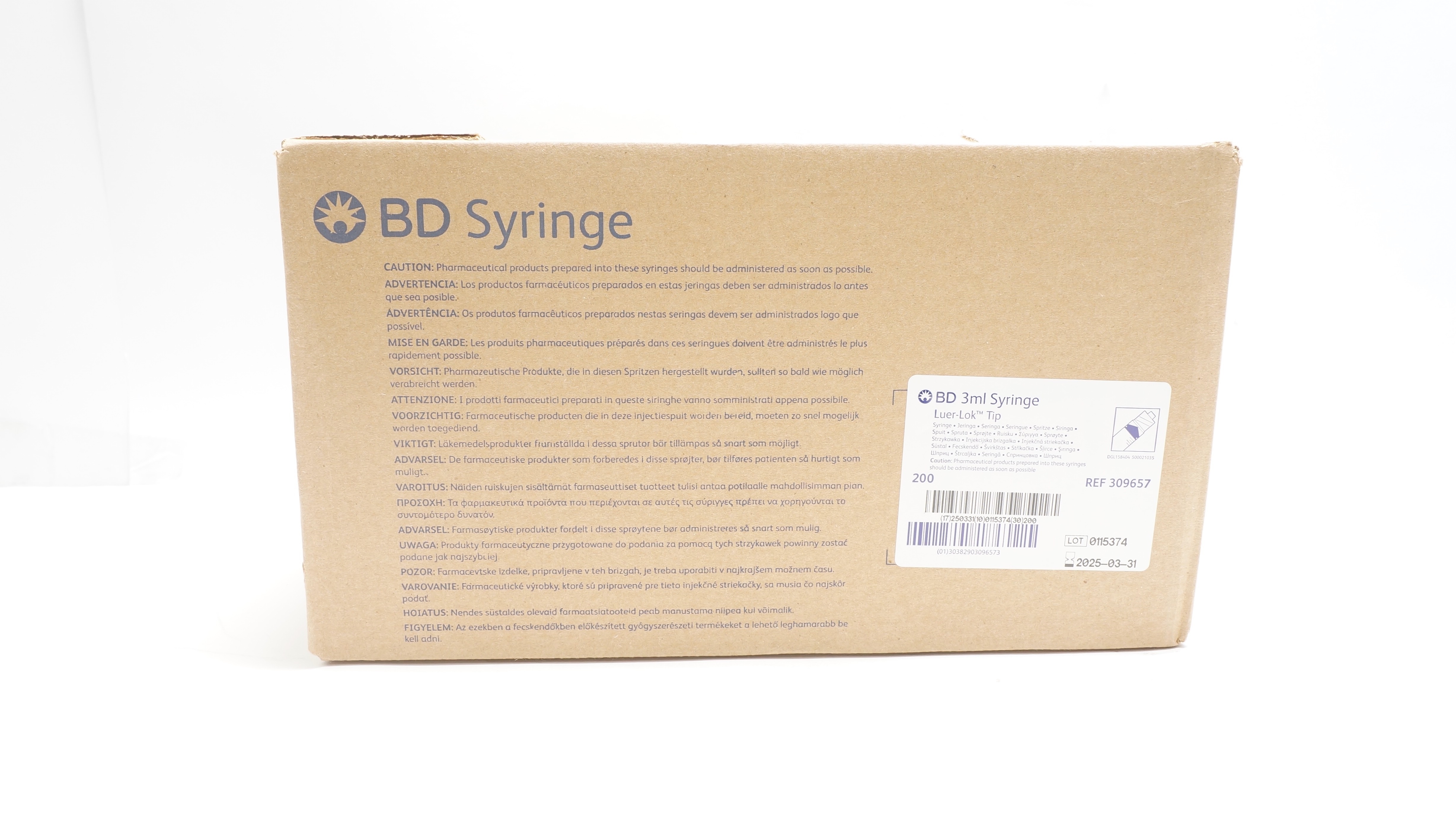 BD 309657 Plastipak 3ml Syringe Luer-Lok Tip - Box of 200 (x)