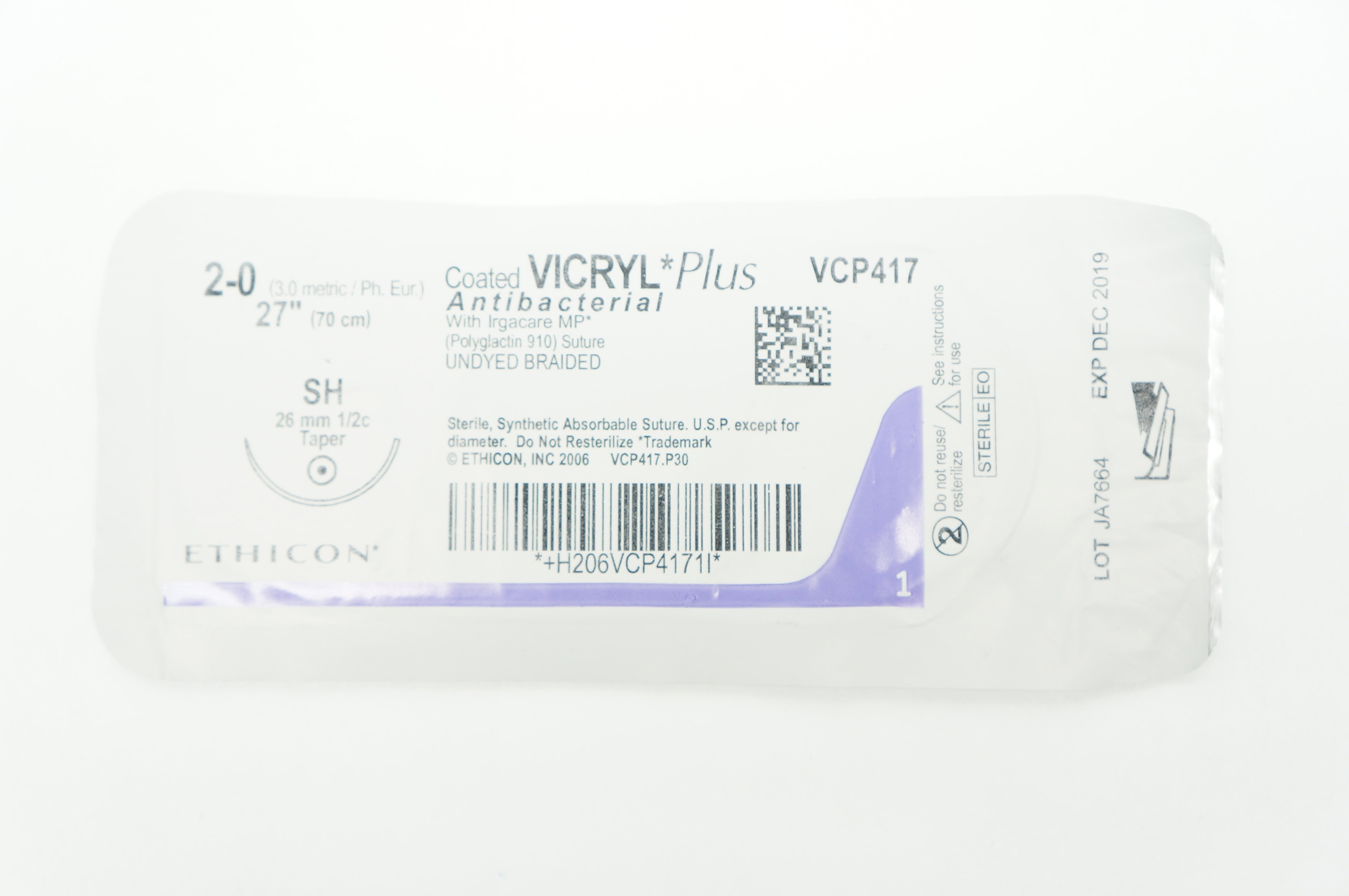 Ethicon VCP417 2-0 VICRYL Plus SH 26mm 1/2c Taper 27inch (x)