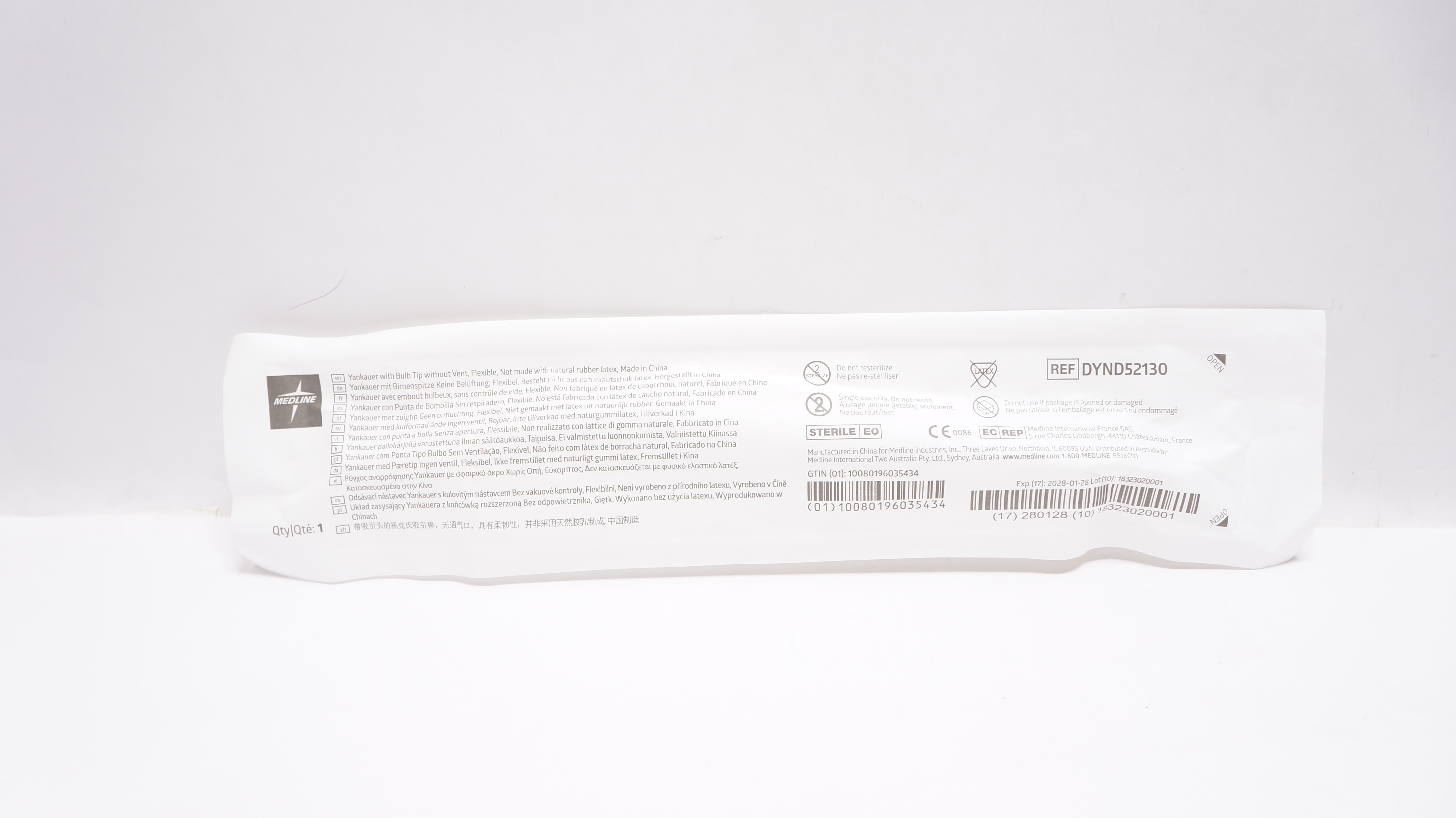 Medline DYND52130 Yankauer With Bulb Tip Without Vent Flexible