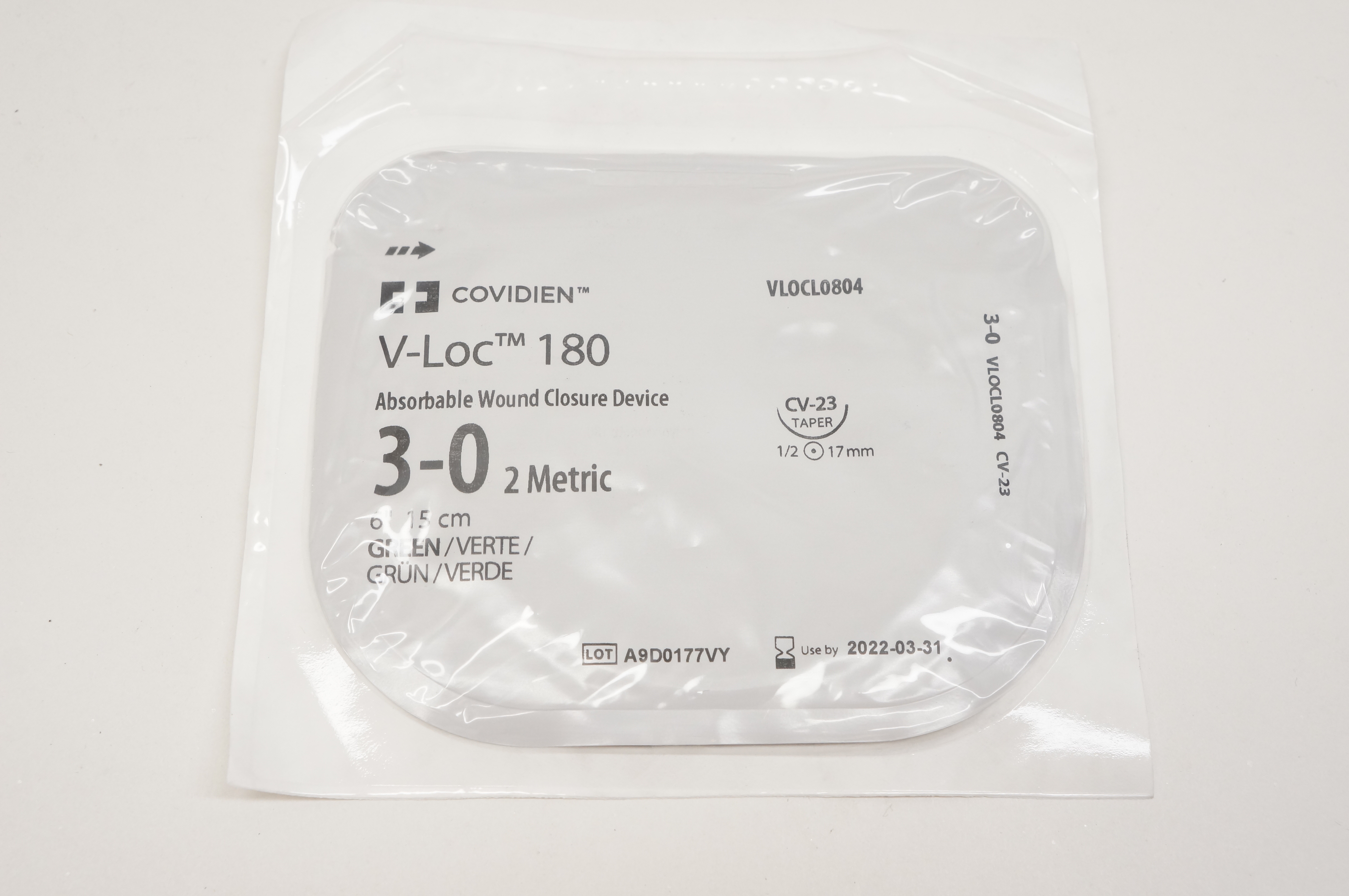 Covidien VLOCL0804 3-0 V-Loc 180, CV-23 Taper, 1/2 17mm, 6inch