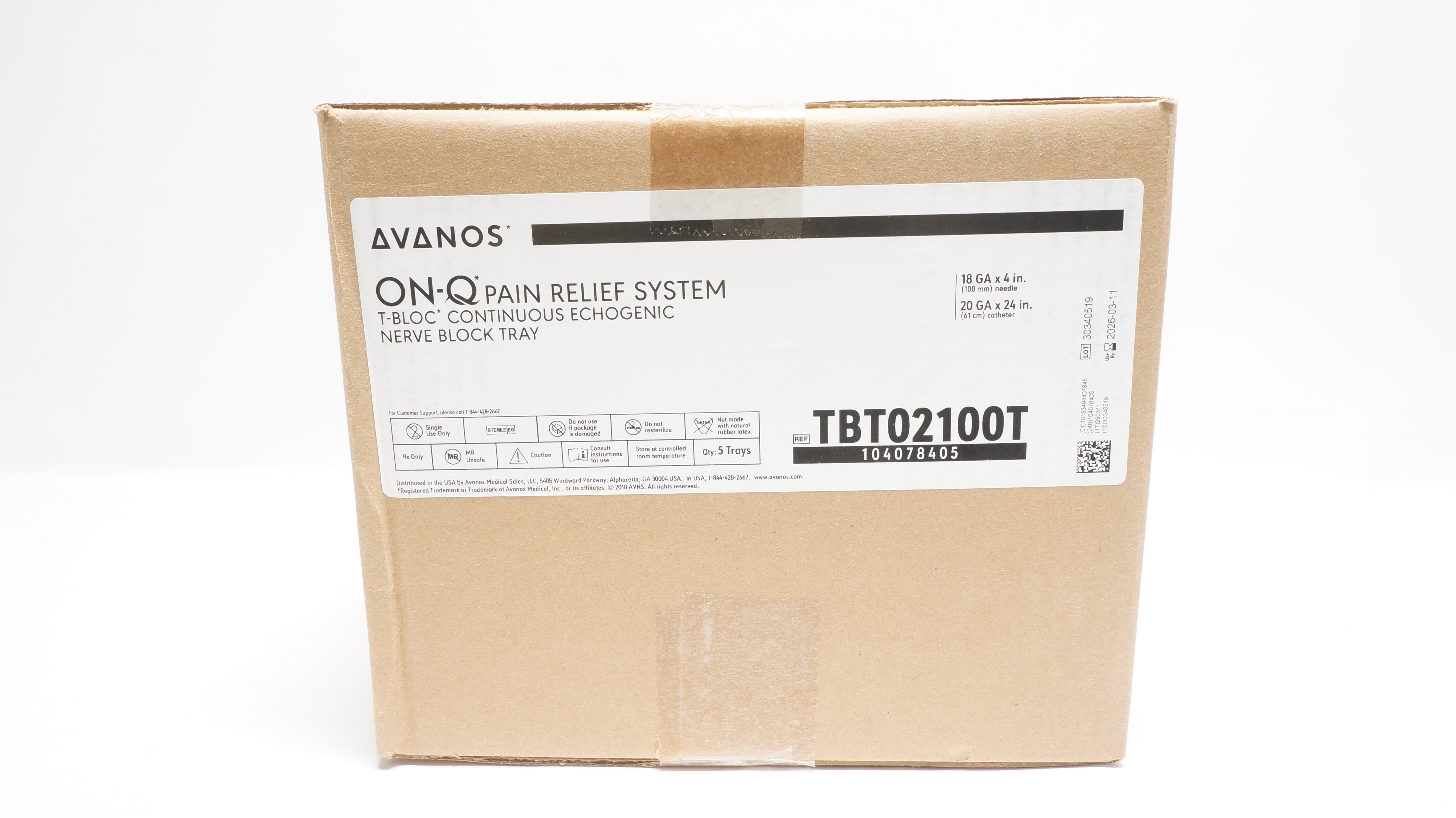 Avanos TBT02100T ONQ Pain Relief System 18Ga x 4 inch/ 20Ga x 24 inch- Box of 5