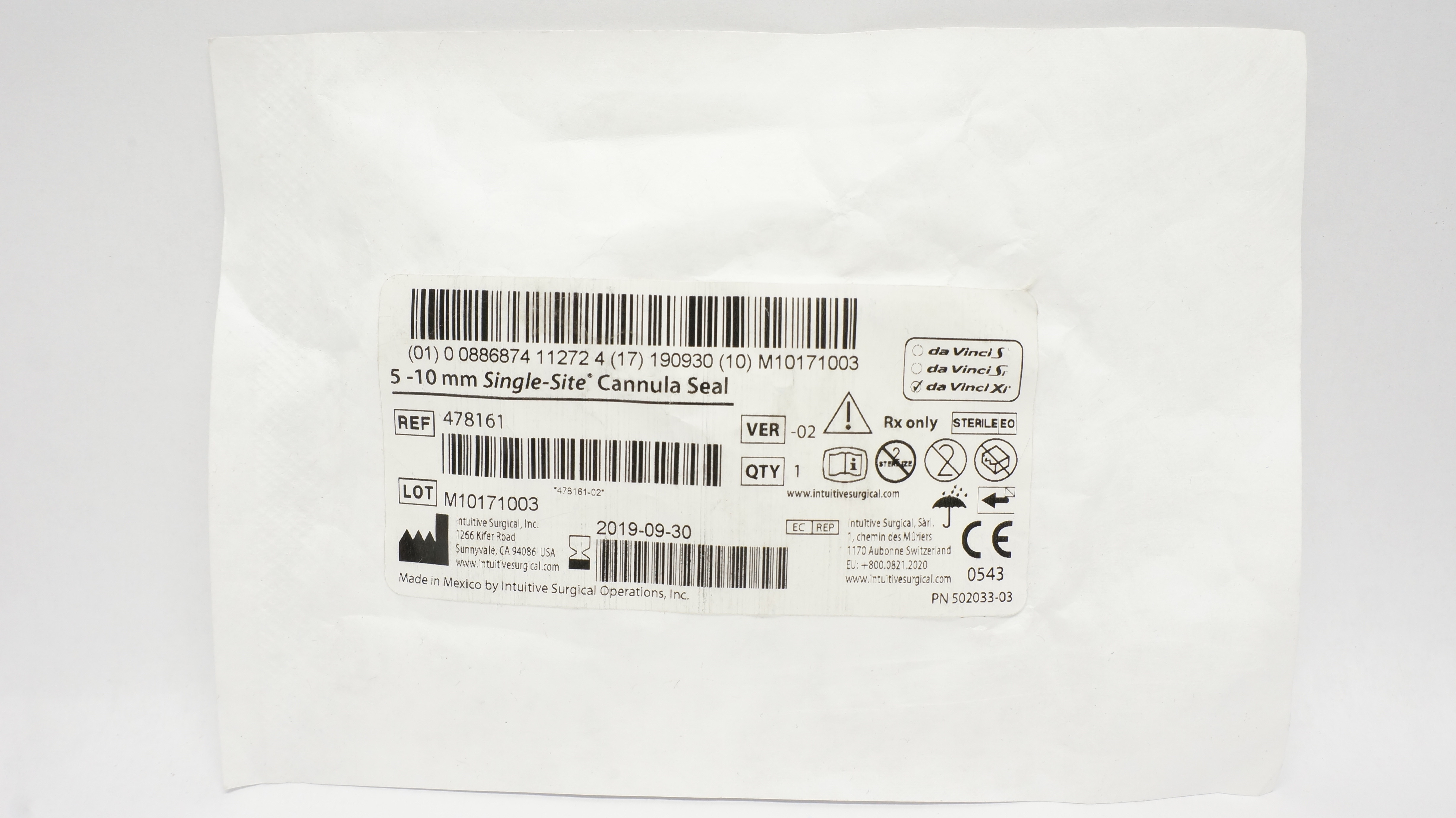 Institutive Surgical 478161 Da Vinci Xi Single -Site Cannula Seal 5mm - 10mm (x)