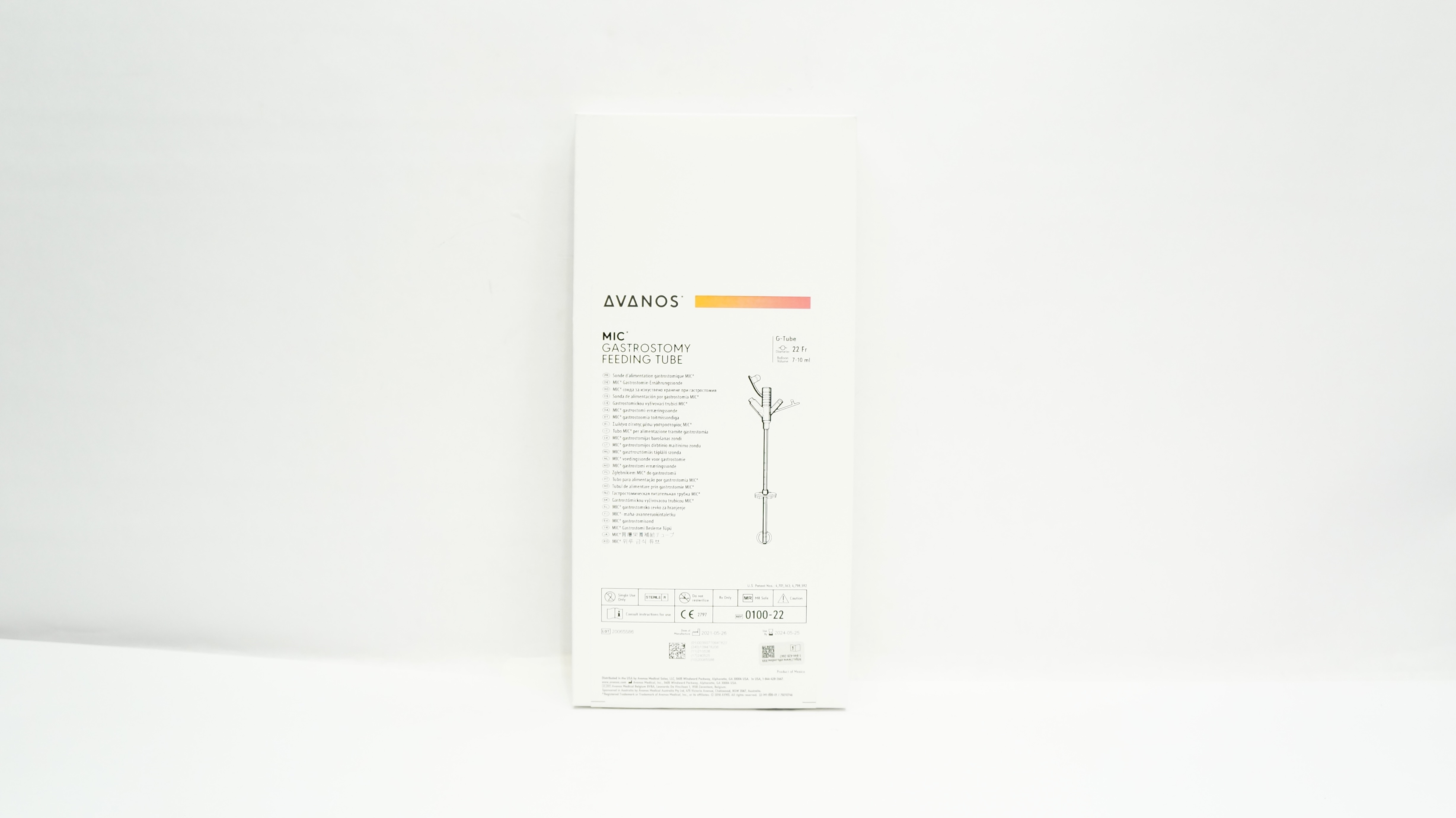 Avanos 0100-22 MIC Gastrostomy Feeding Tube 22 Fr x 7-10ml