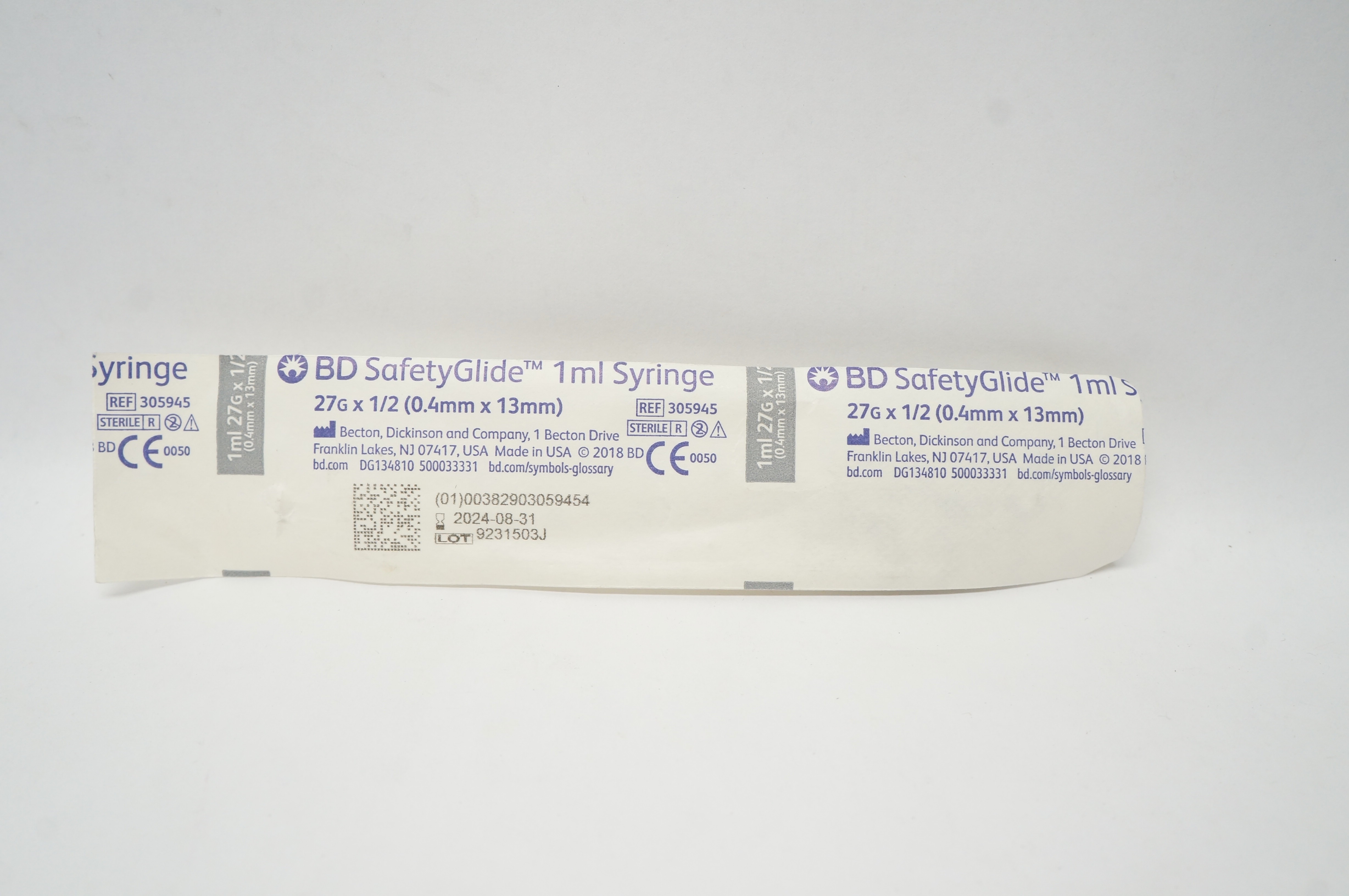 BD 305945 SafetyGlide TB Syringe 1ml 27G x 1/2inch