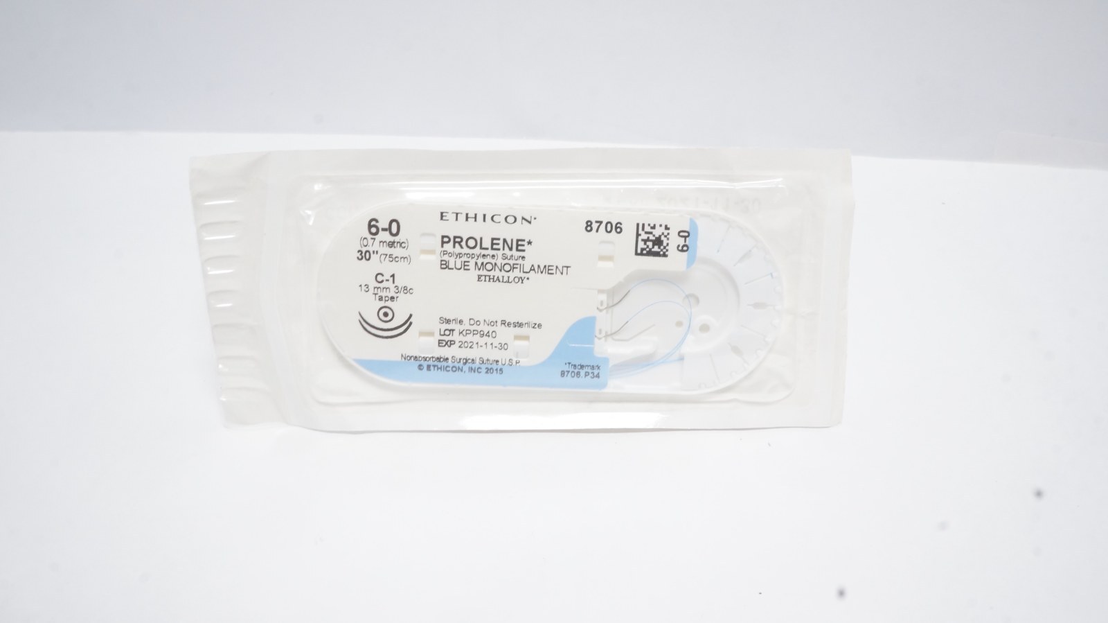 ETHICON 8706 PROLENE 6-0 Blue Monofilament Suture 30"