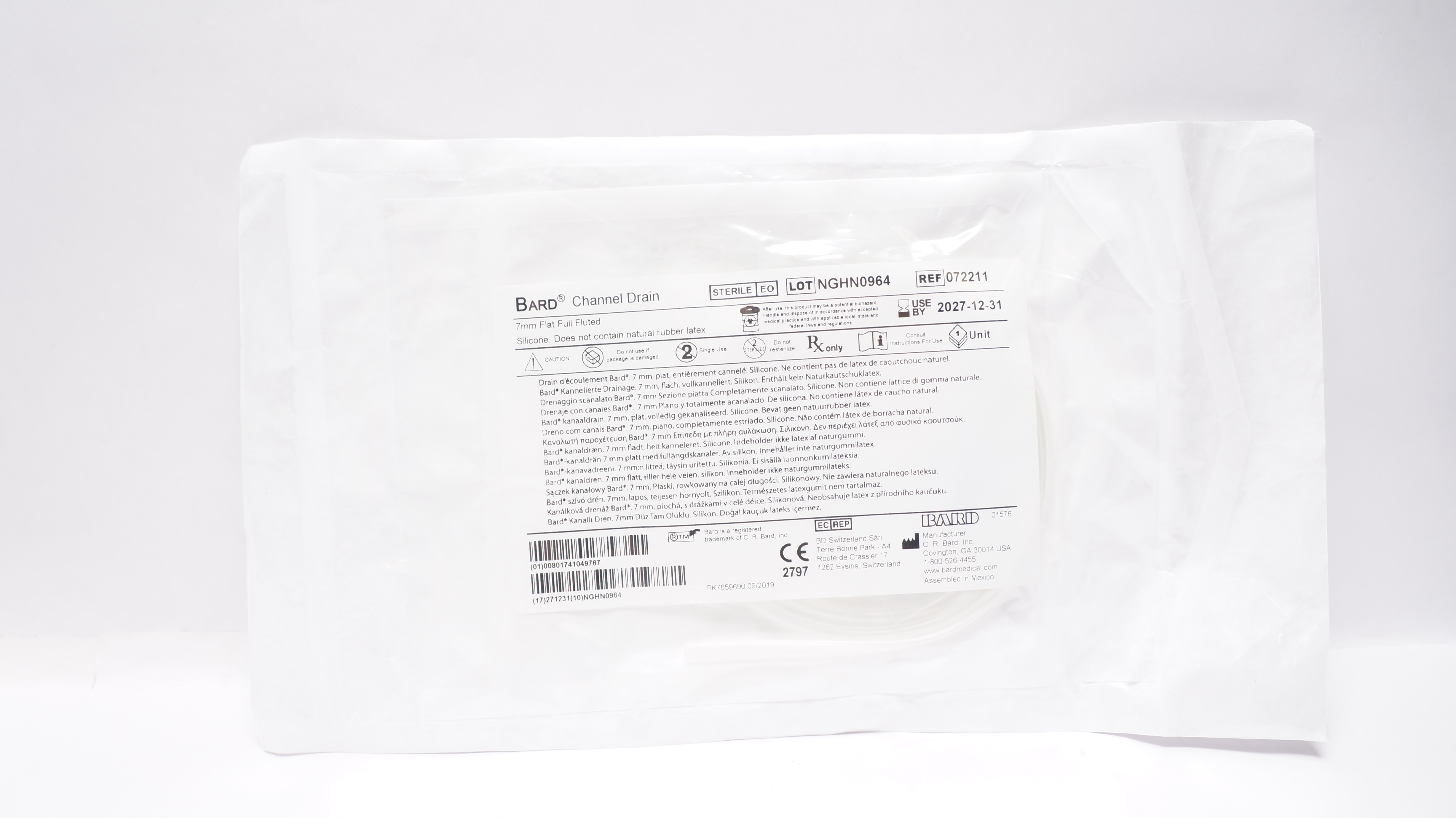 Bard 072211 Channel Drain Flat Full Fluted 7 mm