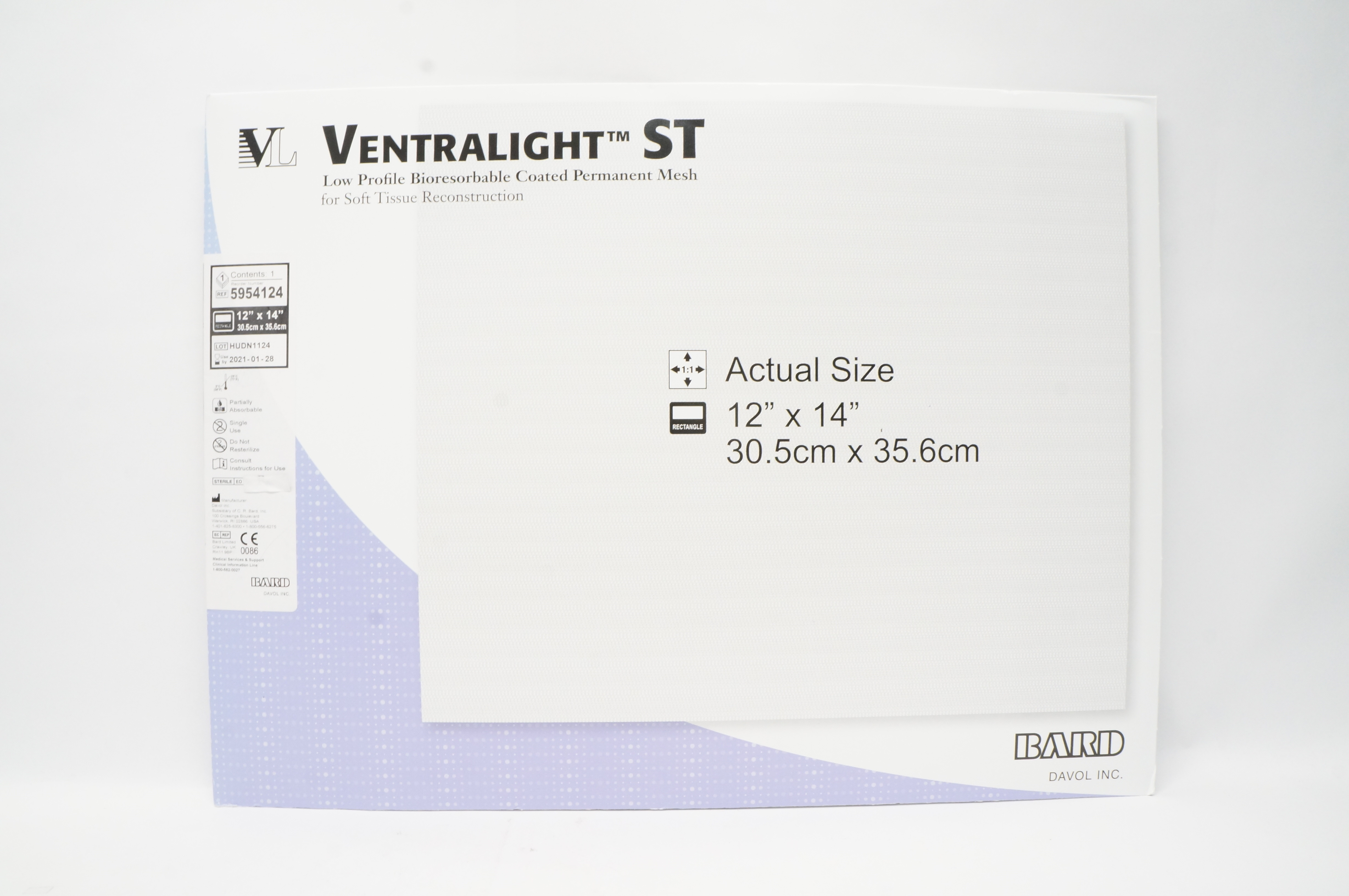 Bard 5954124 Ventralight ST Low Profile Bioresorbable Coated 12inch x 14inch (x)