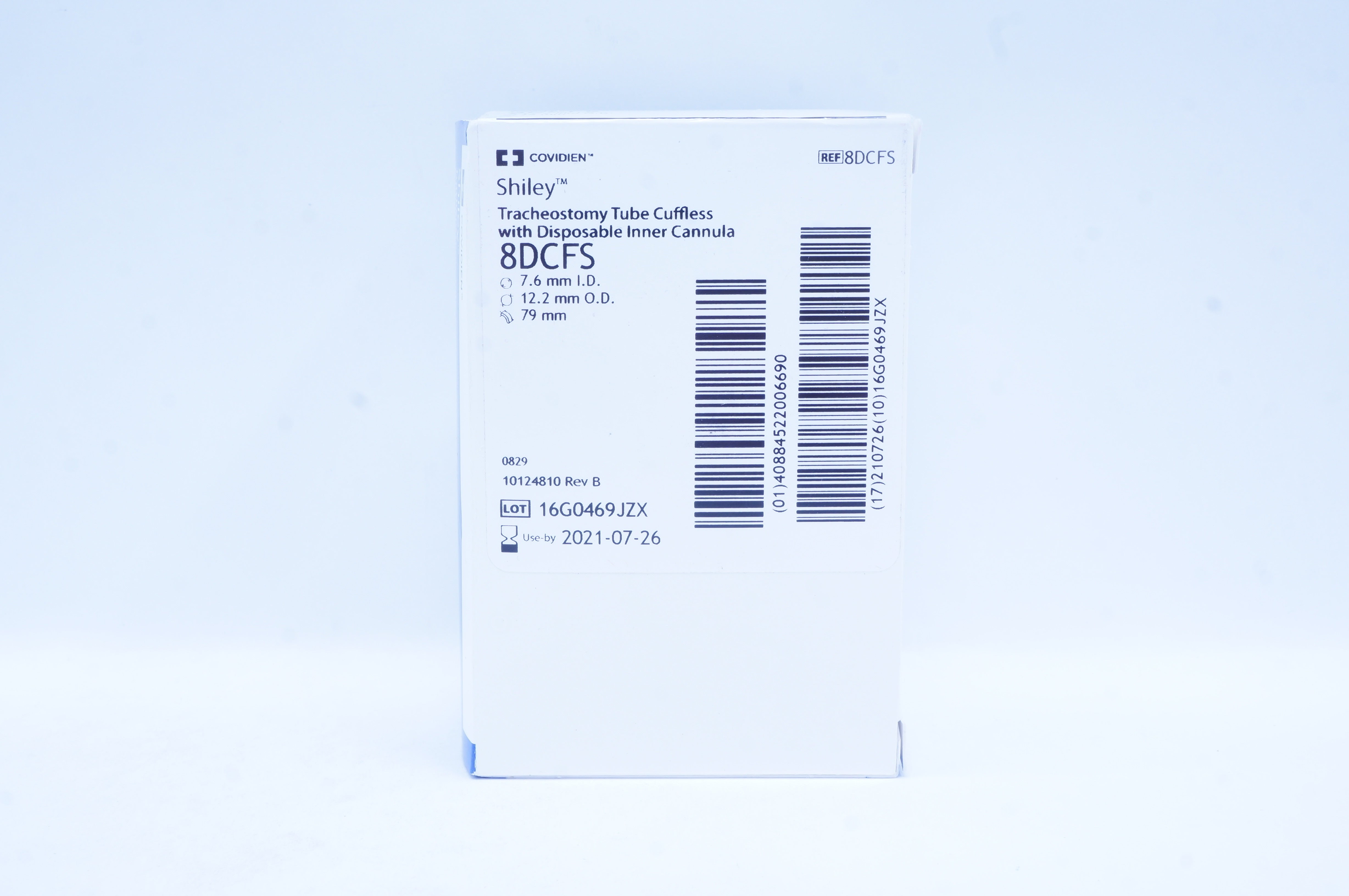 Covidien 8DCFS Shiley Tracheostomy Tube Cuffless 7.6mm x 12.2mm x 79mm