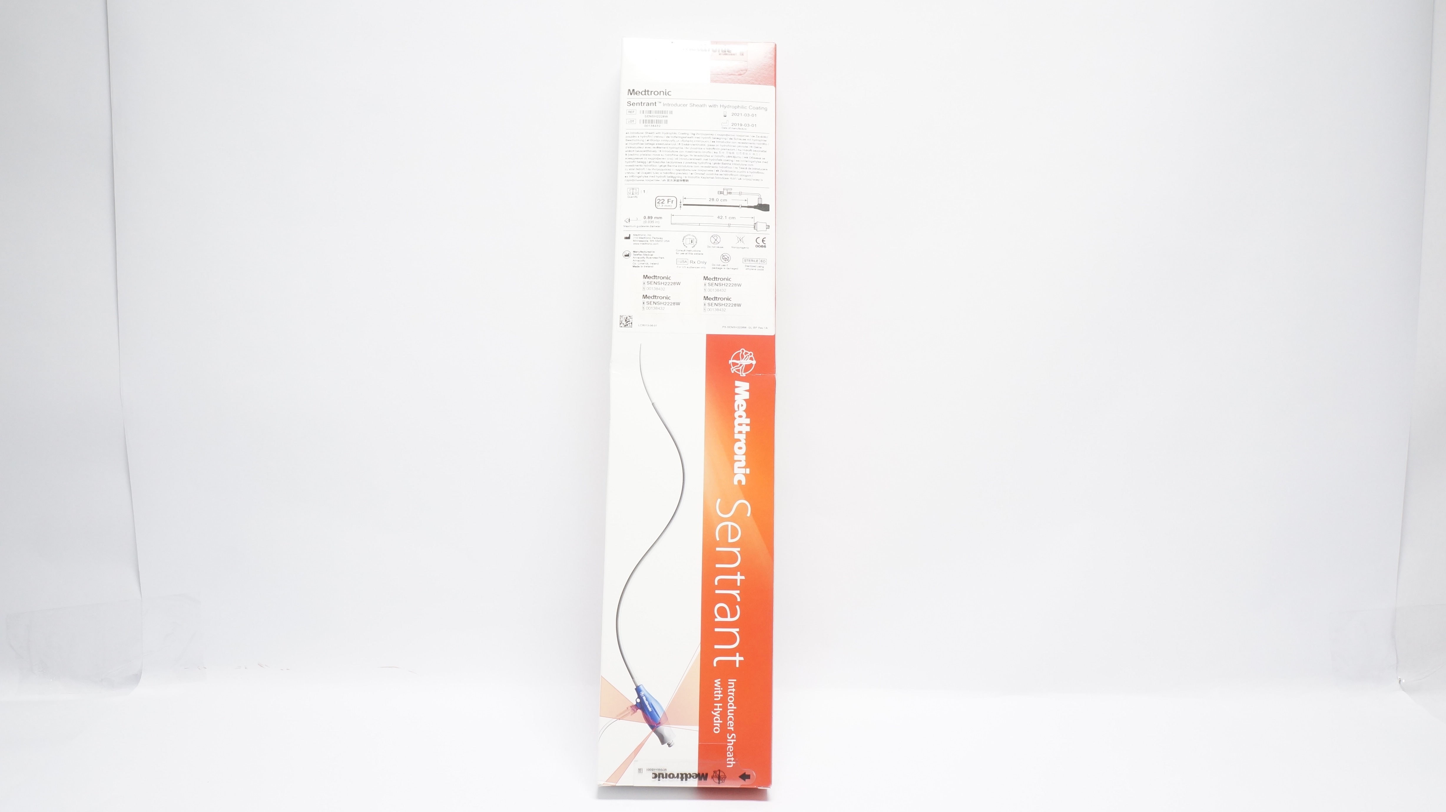 Medtronic SENSH2228W Sentrant Introducer Sheath W/Hydrophilic Coating 22Fr.(x)