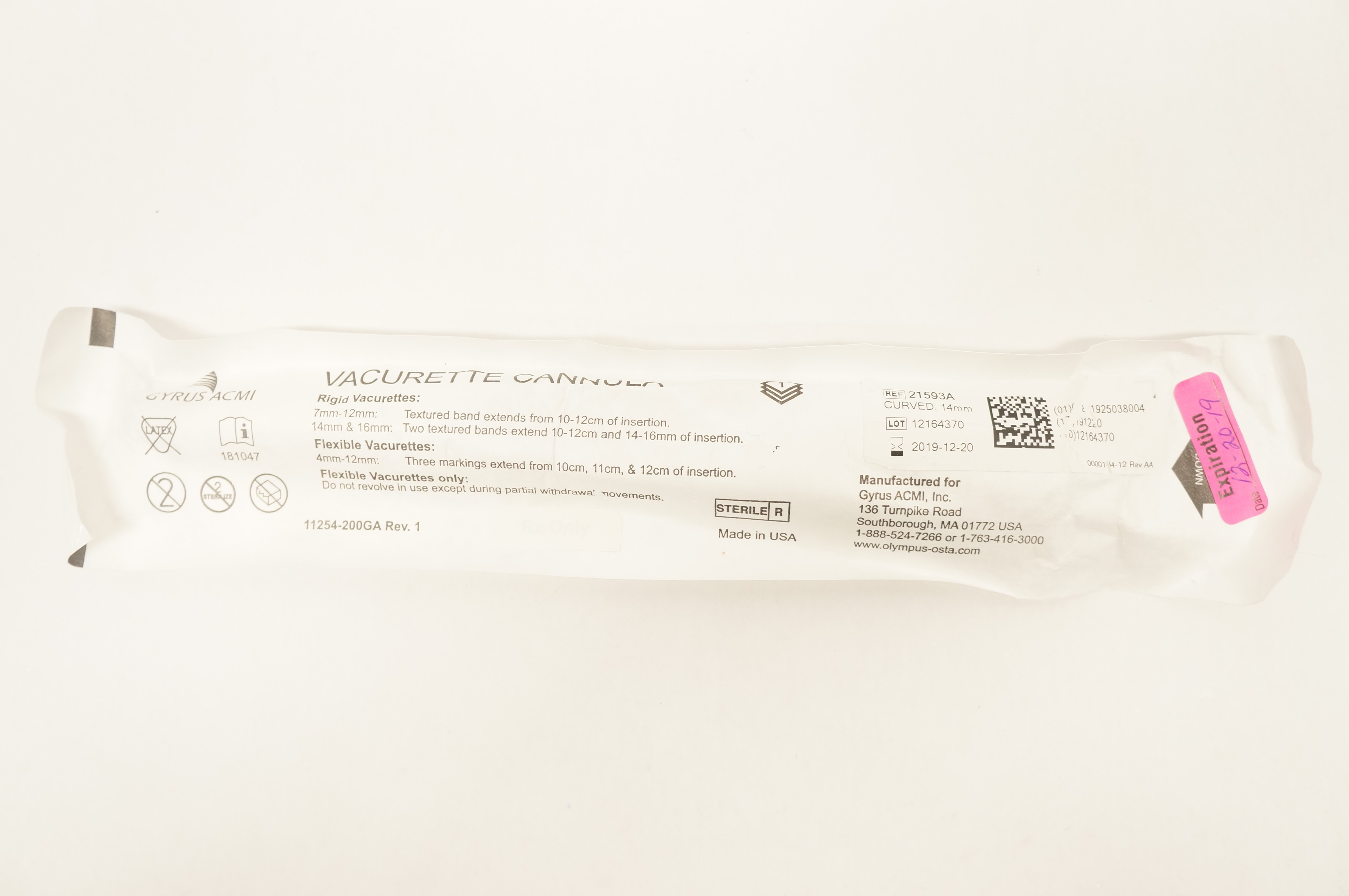 Gyrus Acmi 21593A Vacurette Cannula Curved 14mm Rigid (x)
