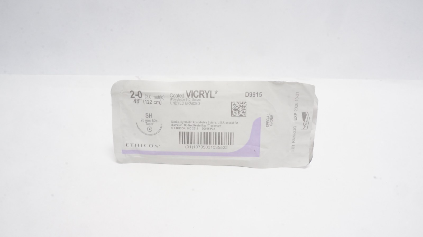 ETHICON D9915 VICRYL Suture 2-0 48" Undyed SH Needle